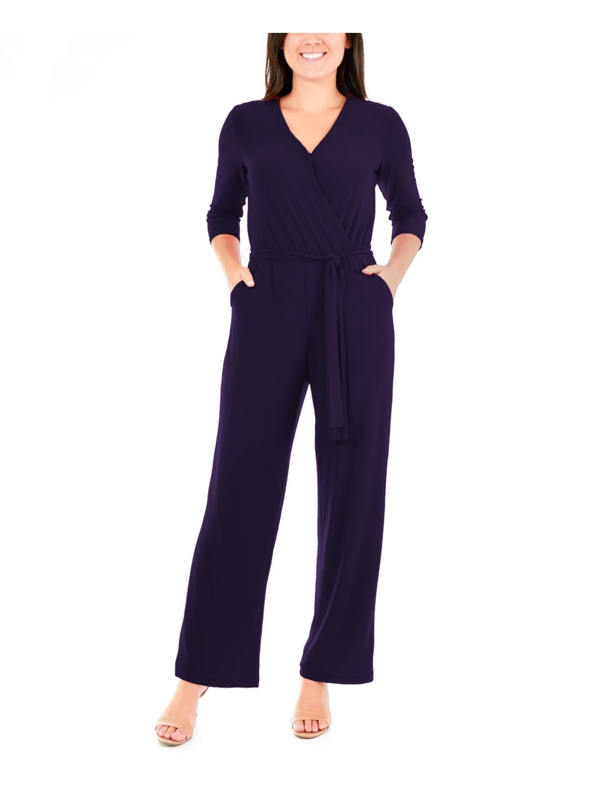 Petite 3/4 Sleeve Belted Wide Leg Jumpsuit