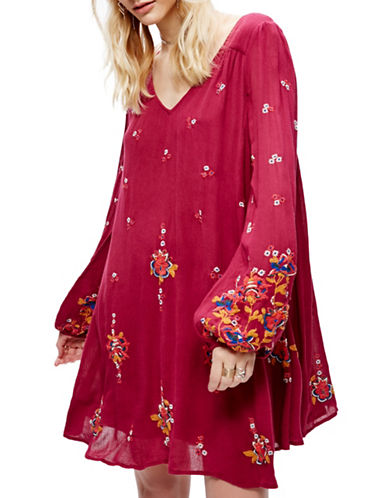 Free People Womens Embroidered Open Back Babydoll Dress Purple S