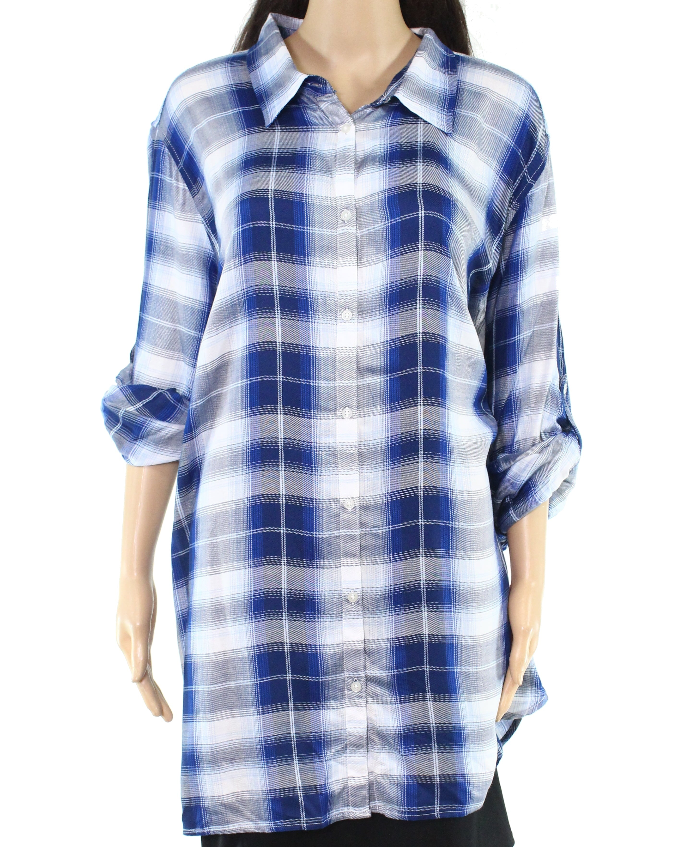 Lauren Ralph Lauren Womens Plus Plaid Collared Button-Down Top
