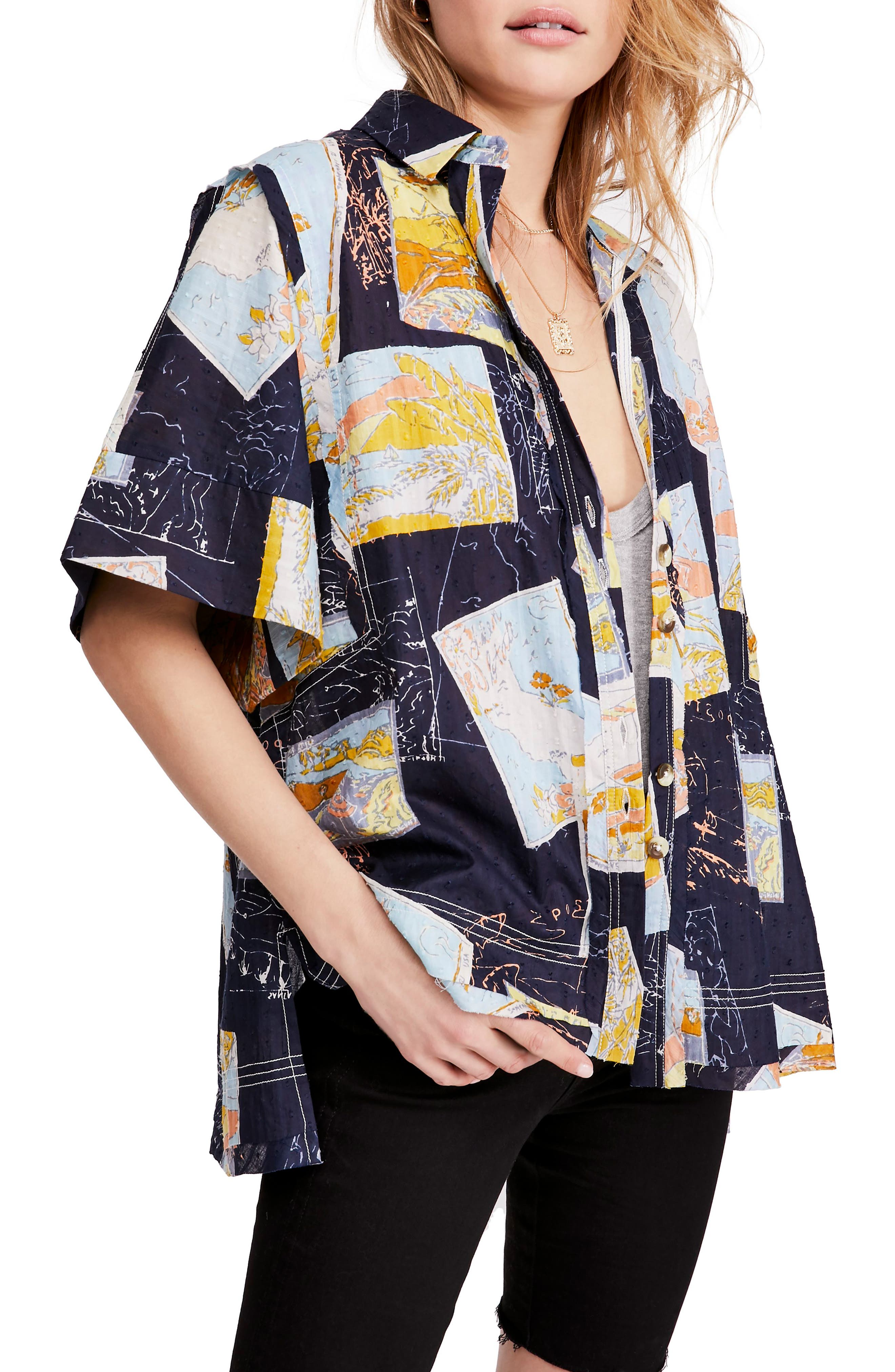 Free People Love Letters Cotton Printed Shirt