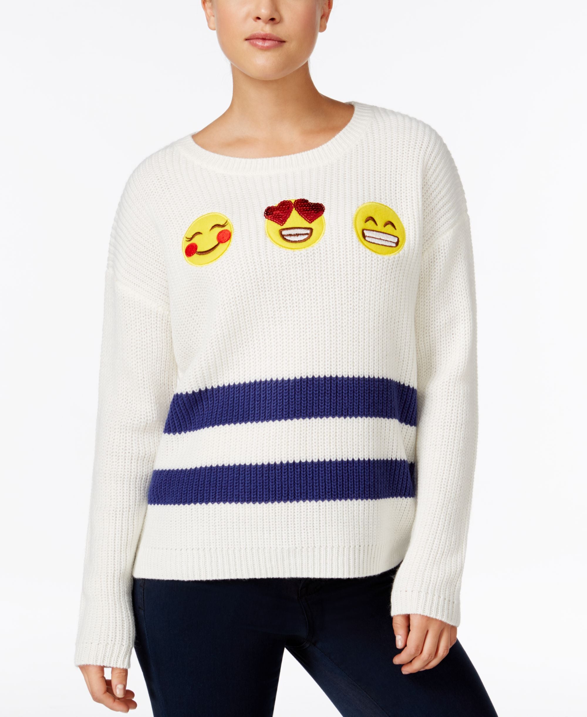 Hooked Up By Iot Juniors Emoji Patch Sweater