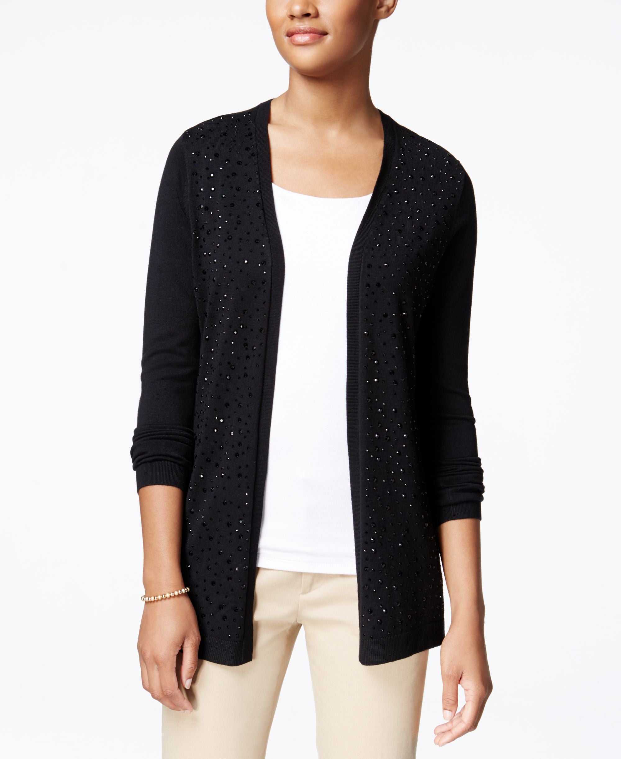 Charter Club Petite Embellished Open Front Cardigan