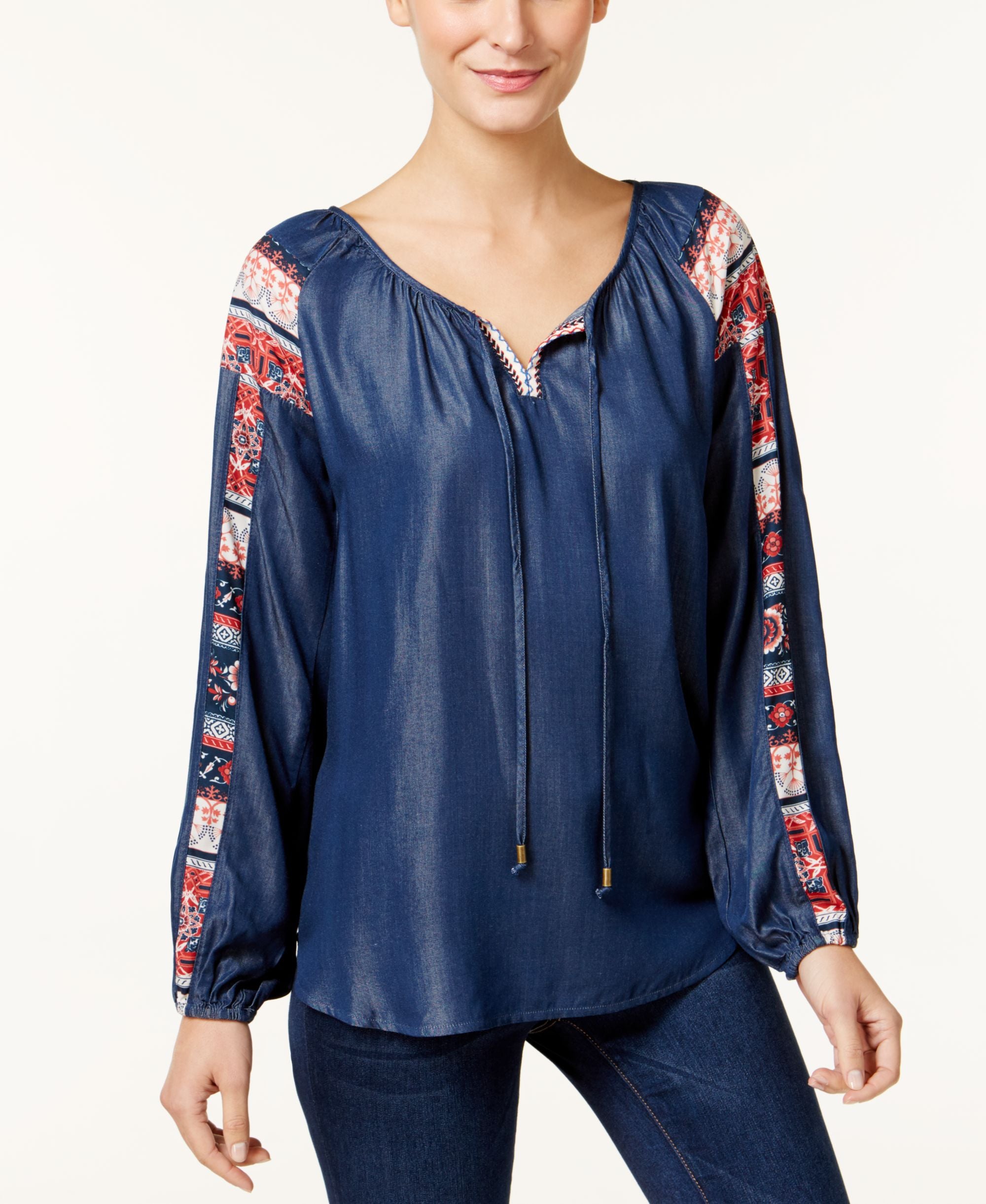 Style & Co. Petite Denim Peasant Top