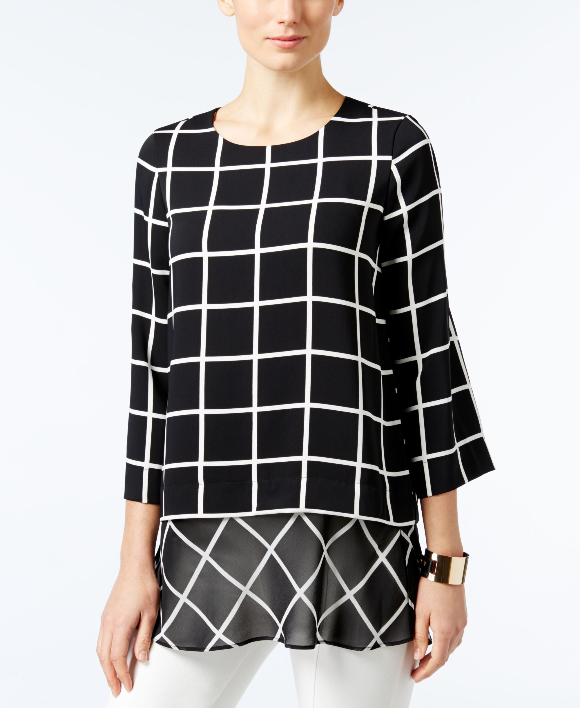 Alfani Printed Layered Look Mixed Media Tunic