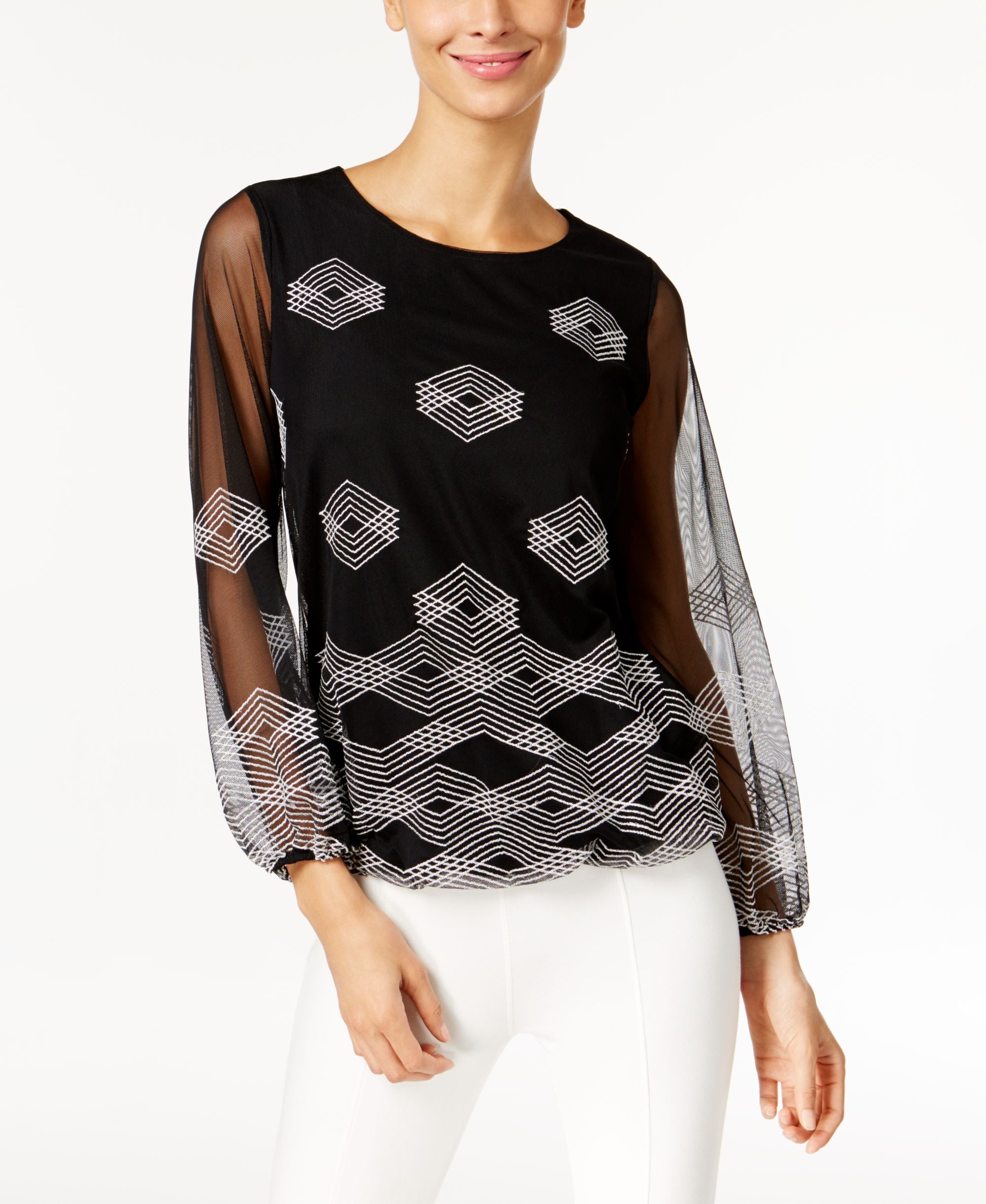 Alfani Embroidered Blouson Top