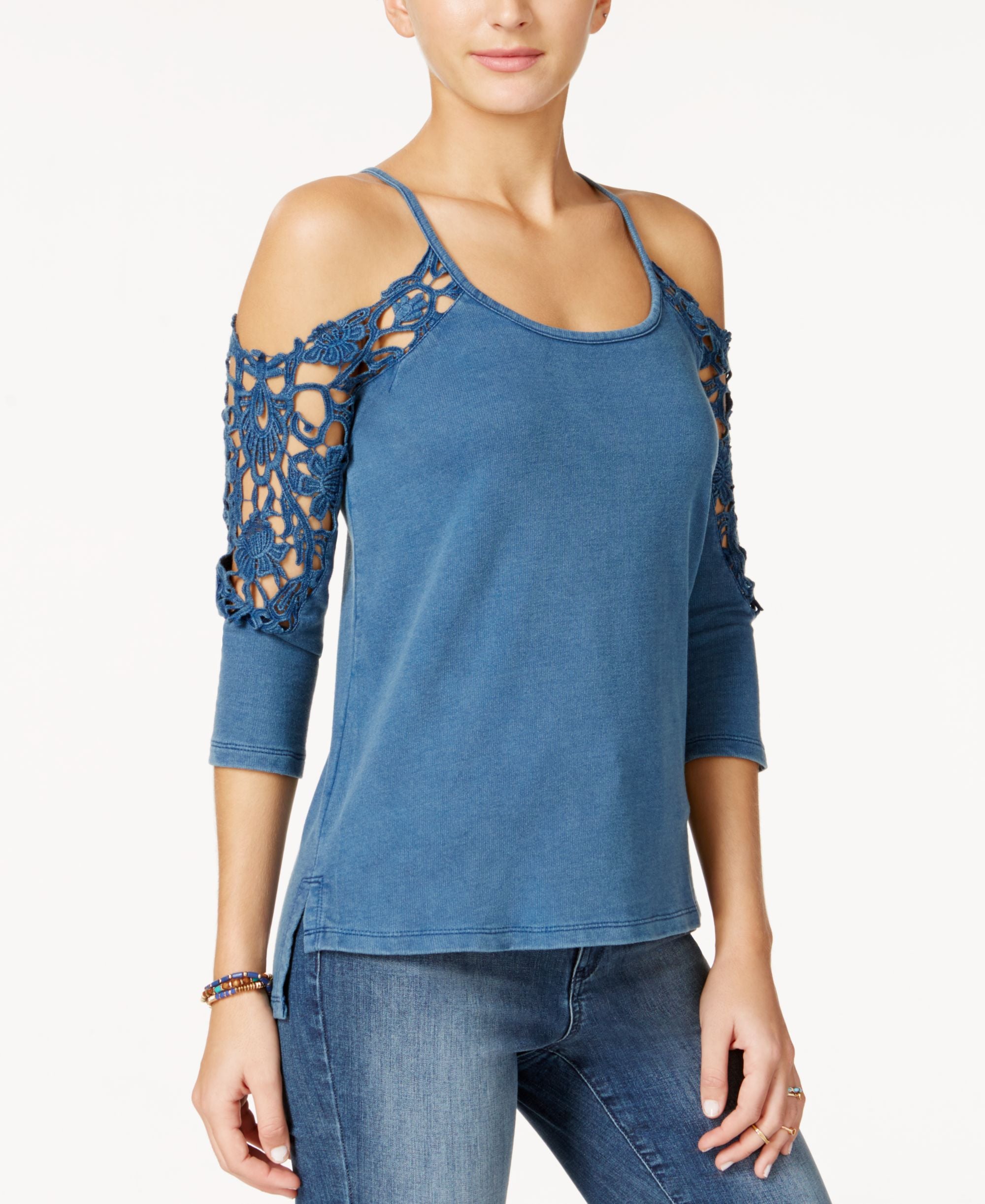 American Rag Crochet Trim Cold Shoulder Top
