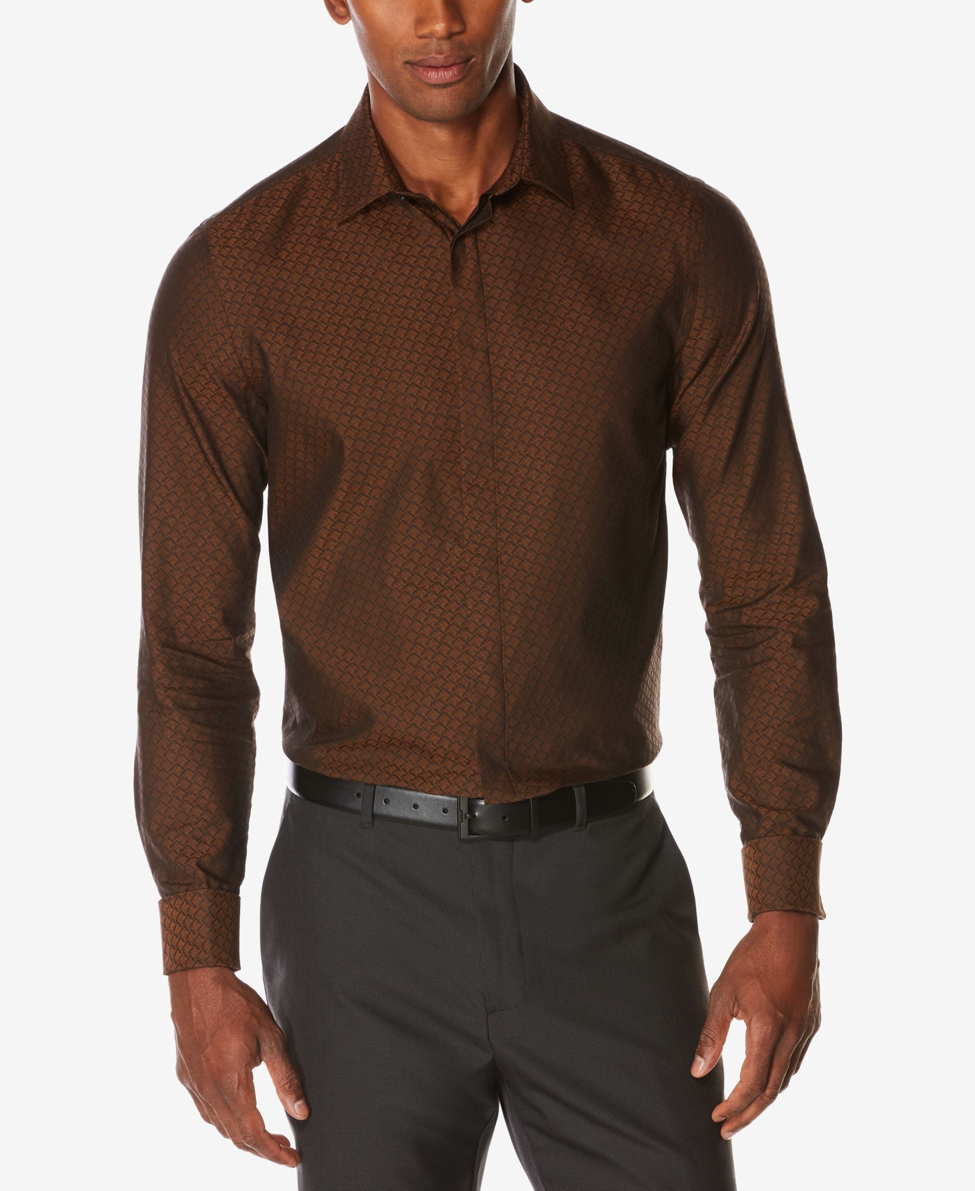 Perry Ellis Mens Slim Fit Iridescent Diamond Jacquard Shirt