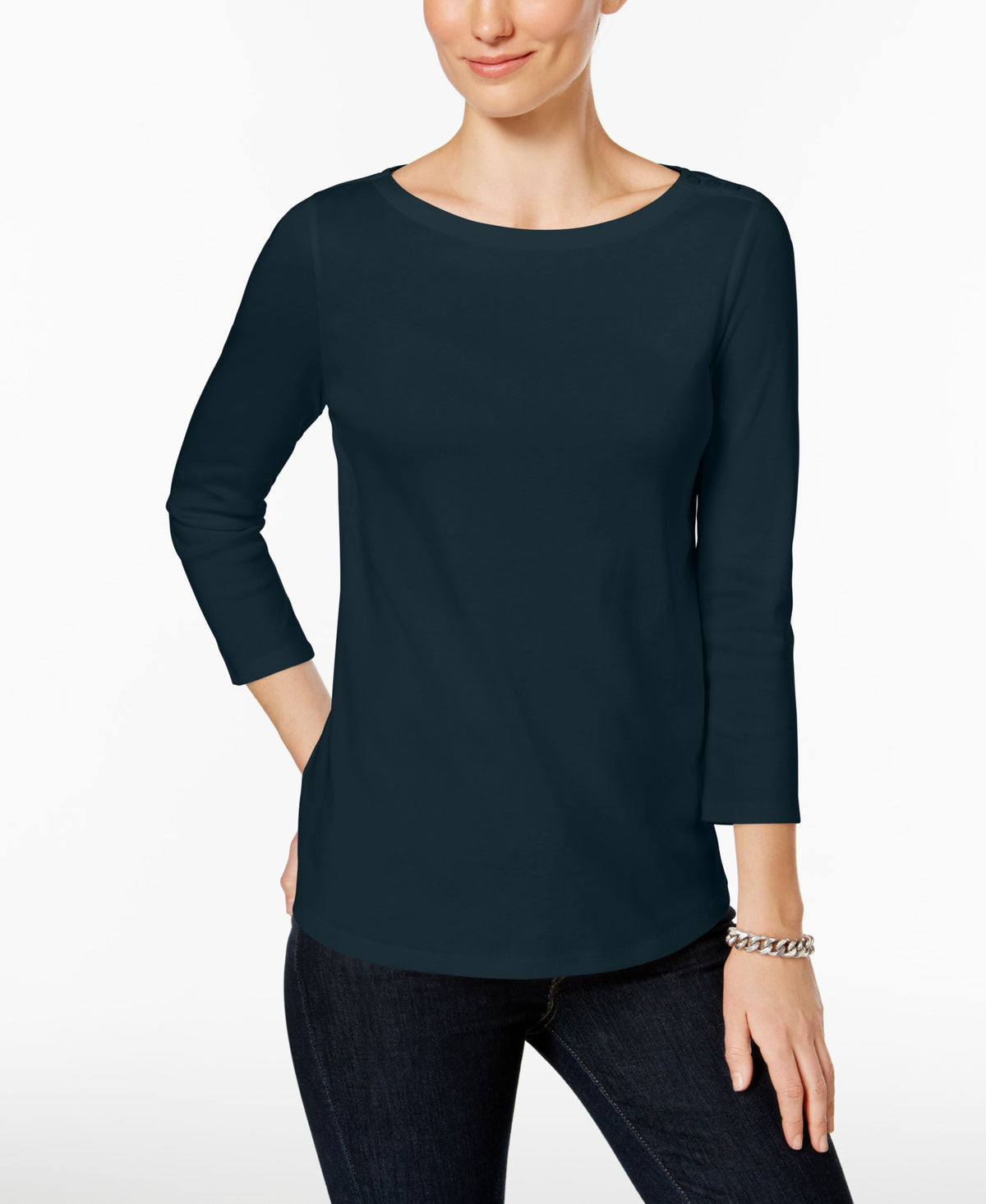 Charter Club Petite Pima Cotton Button Shoulder Top