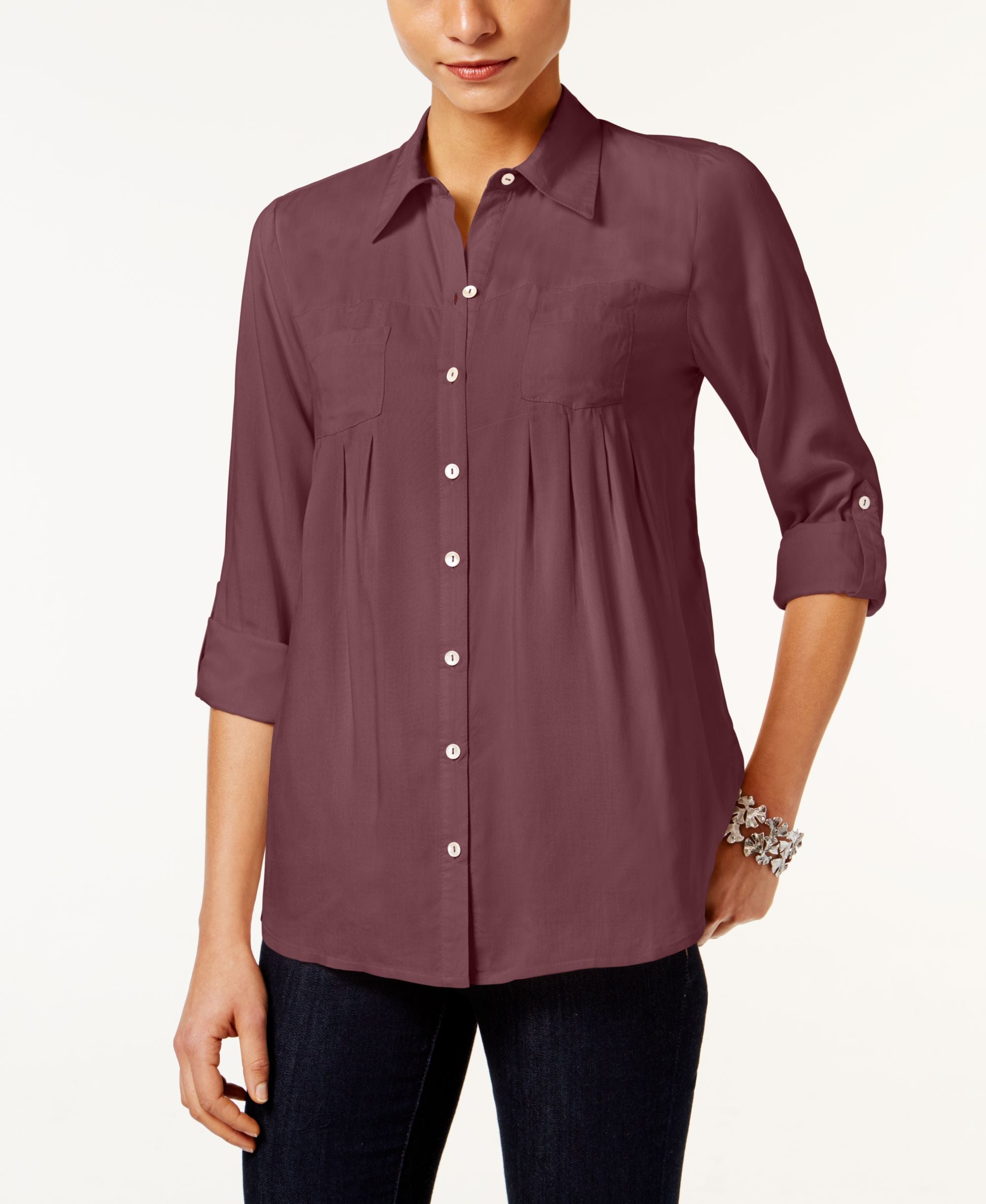 Style & Co Petite Roll Tab Shirt