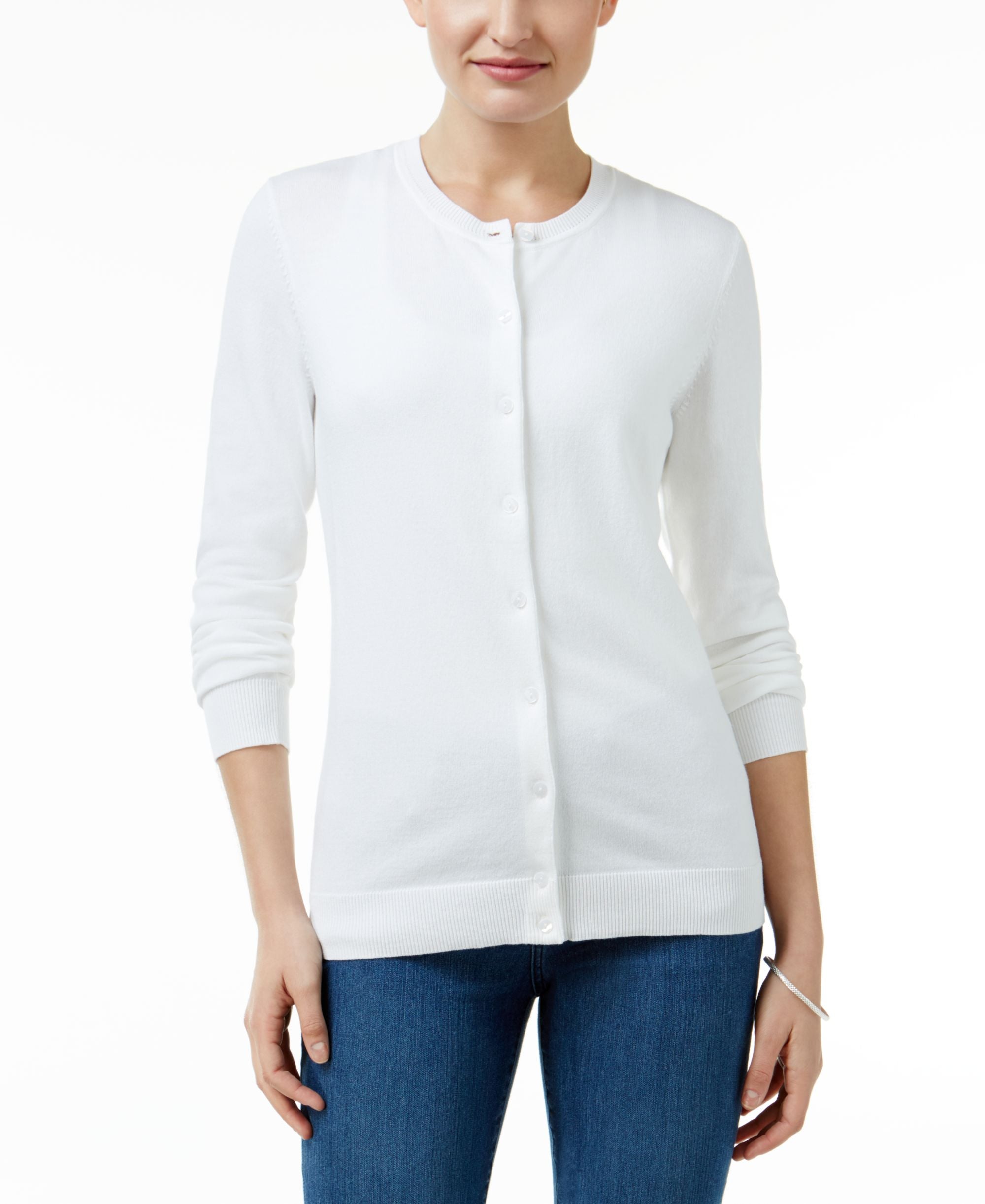 Karen Scott Petite Crew Neck Cardigan