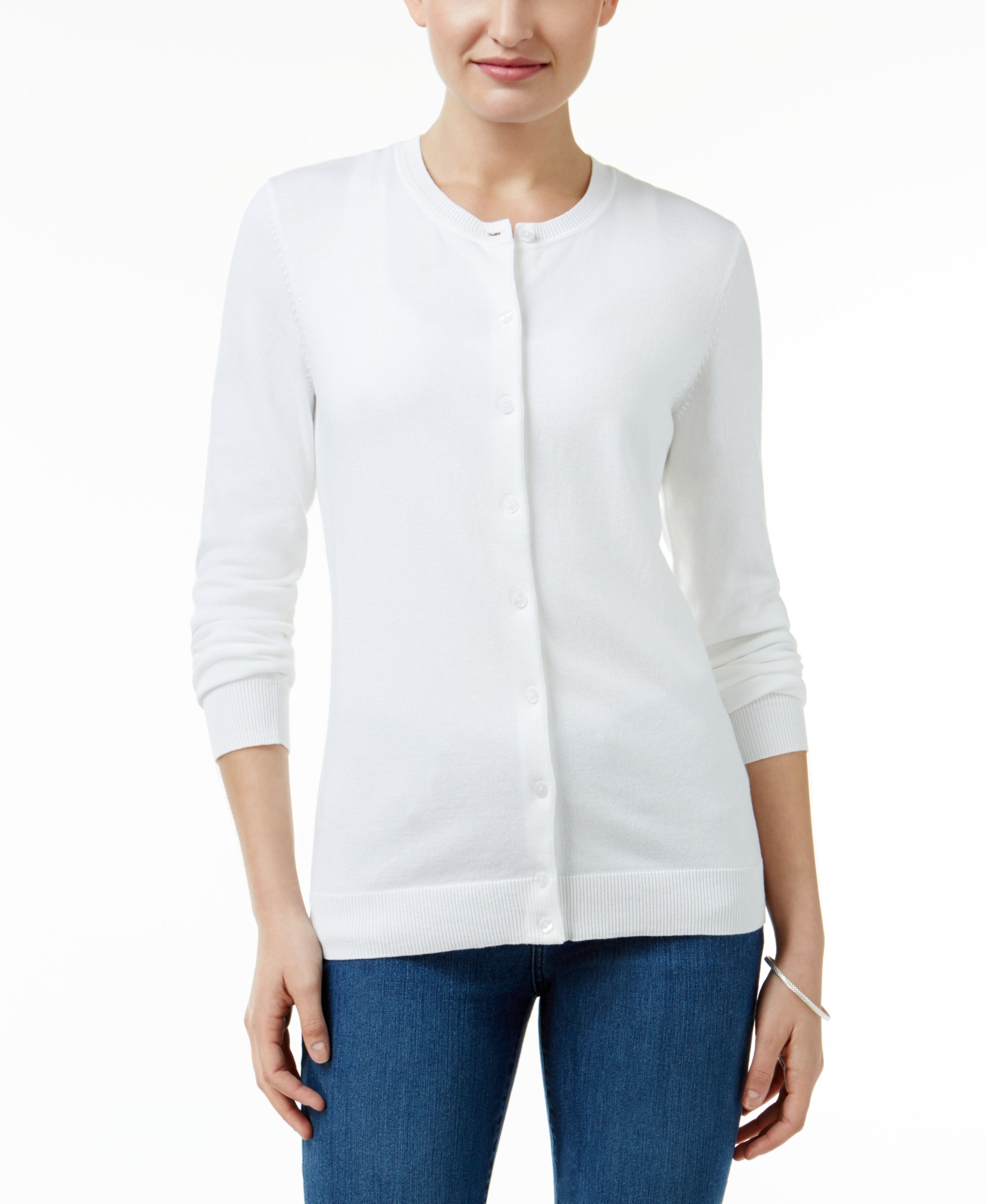 Crew-Neck Cardigan Bright White XS