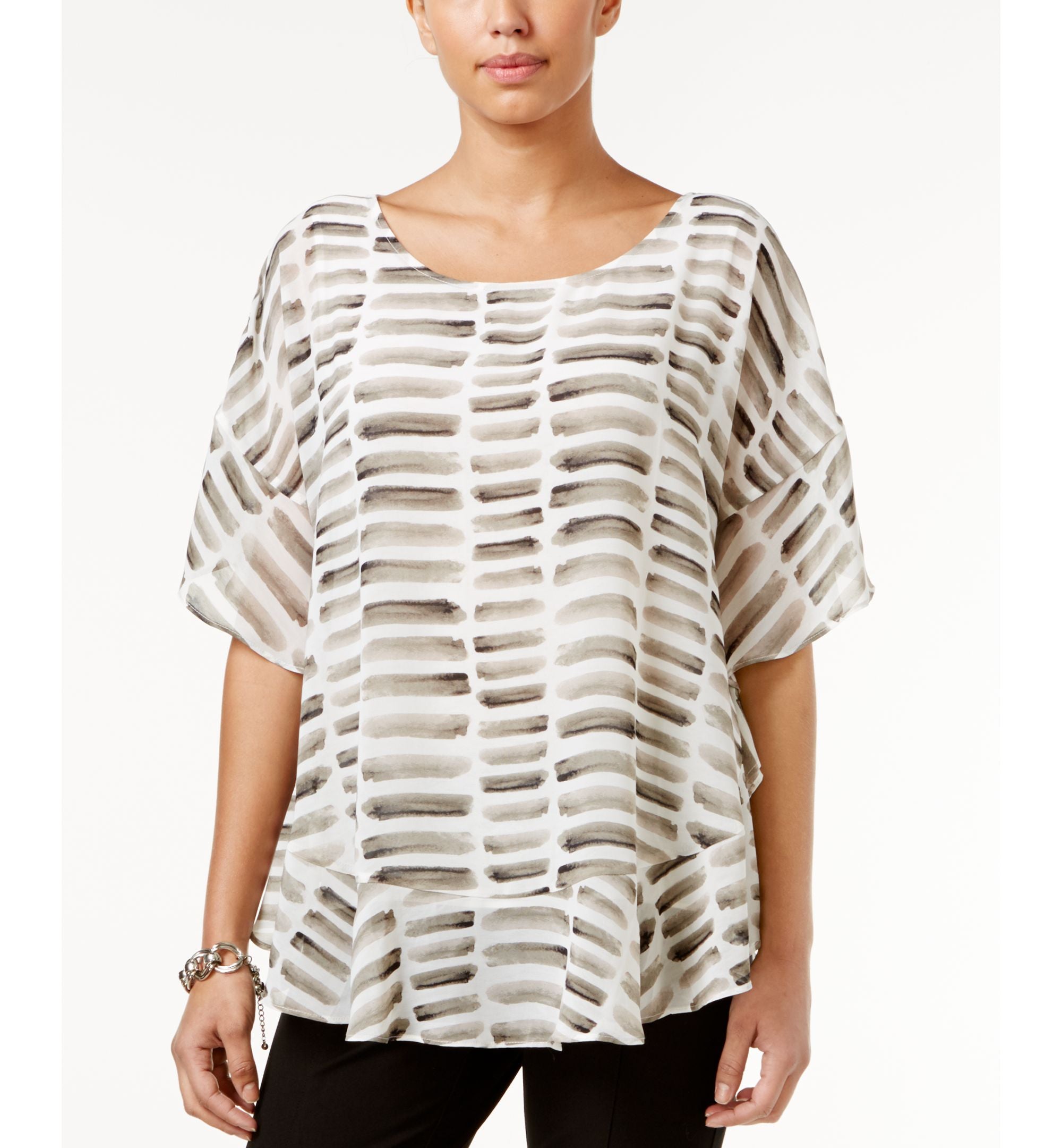 Alfani Petite Printed Flounced Poncho Top