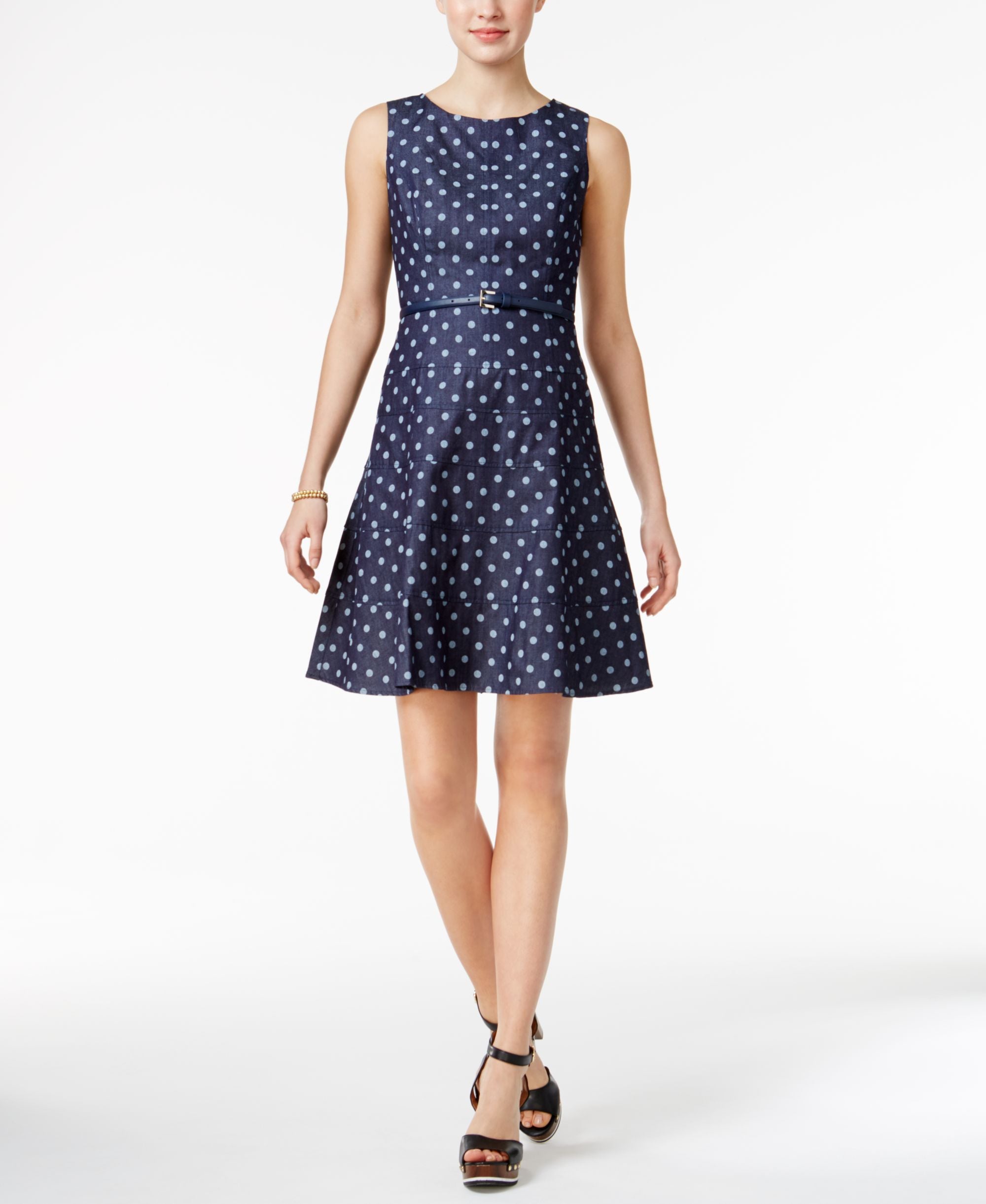 Tommy Hilfiger Belted Denim Fit & Flare Dress Indigo S 16