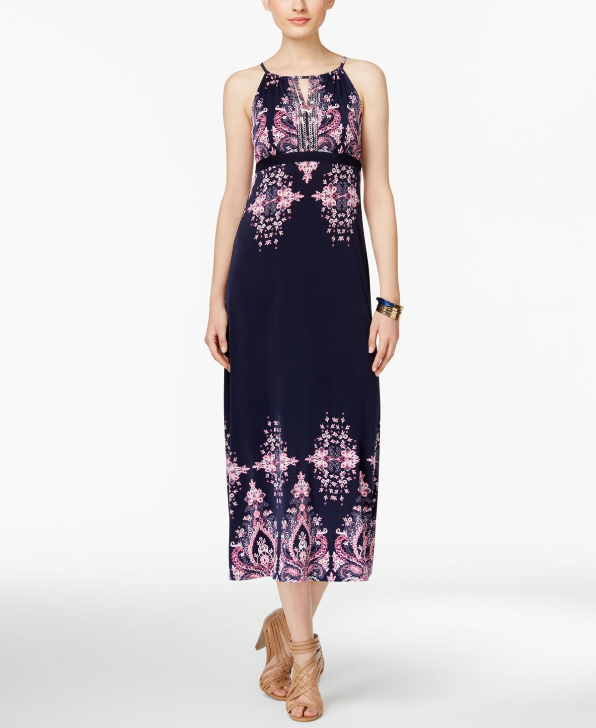 INC International Concepts Petite Printed Empire Waist Maxi Dress