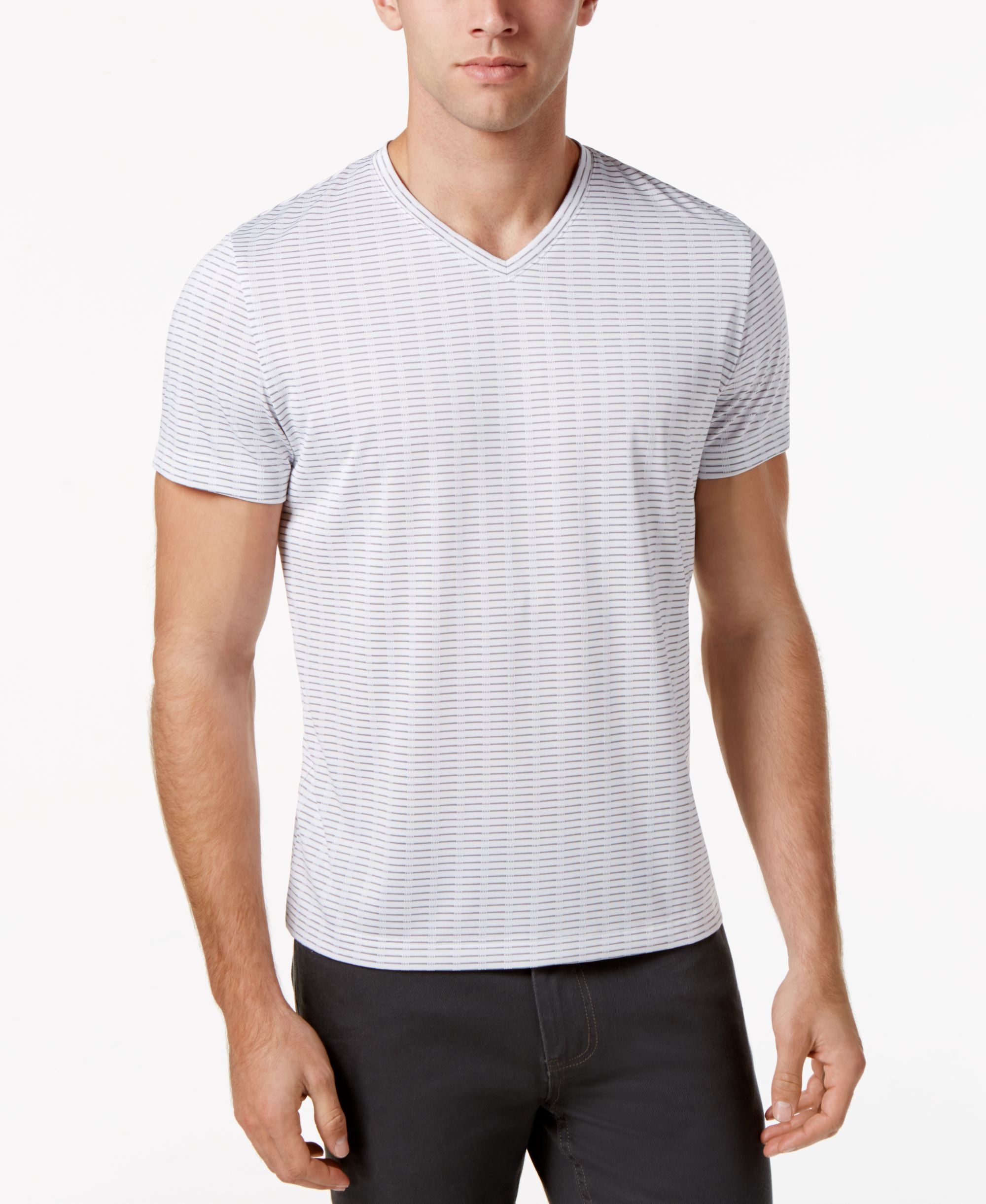 Alfani Mens Bar Striped Performance T-Shirt