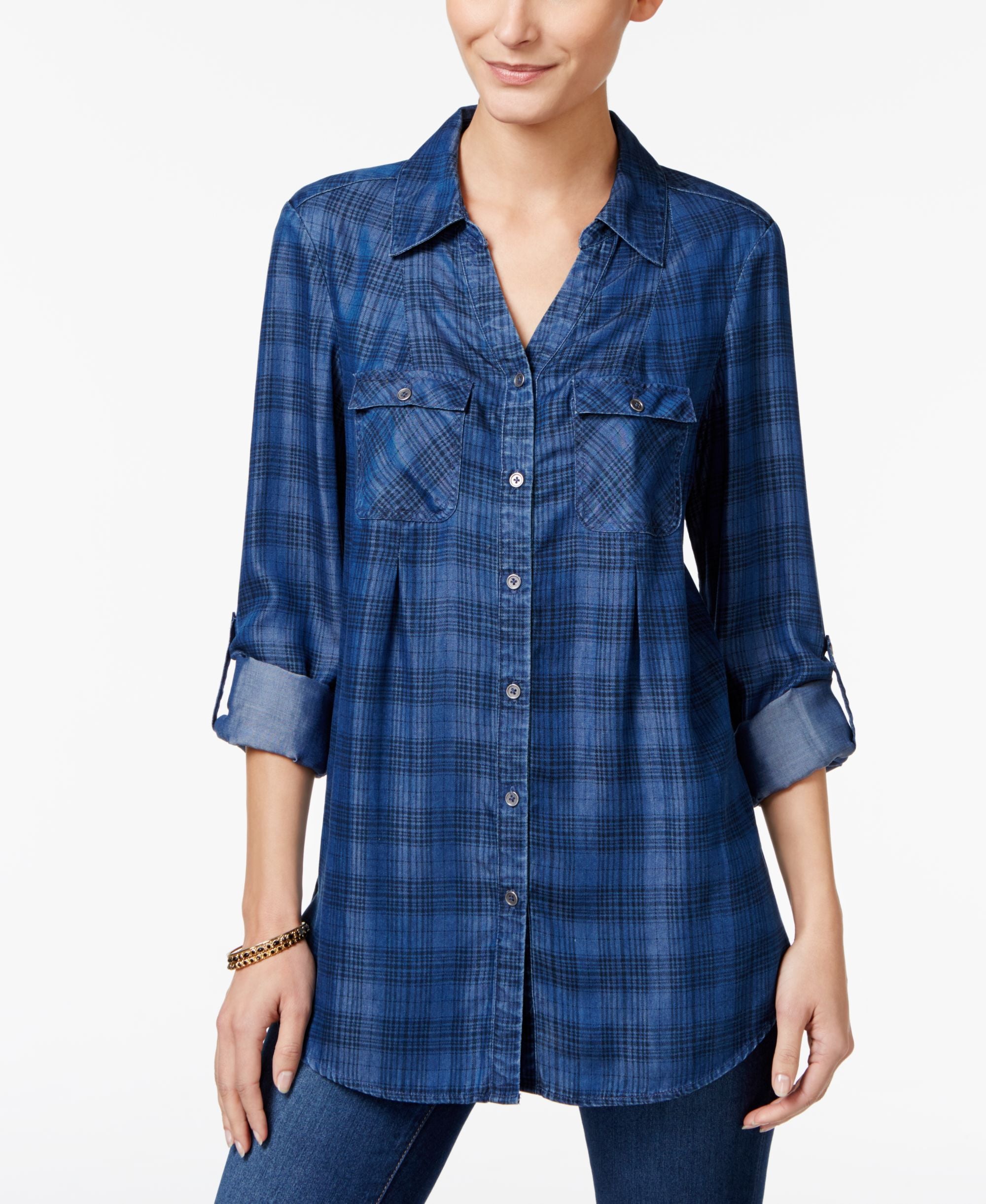 Style & Co Roll Tab Plaid Shirt