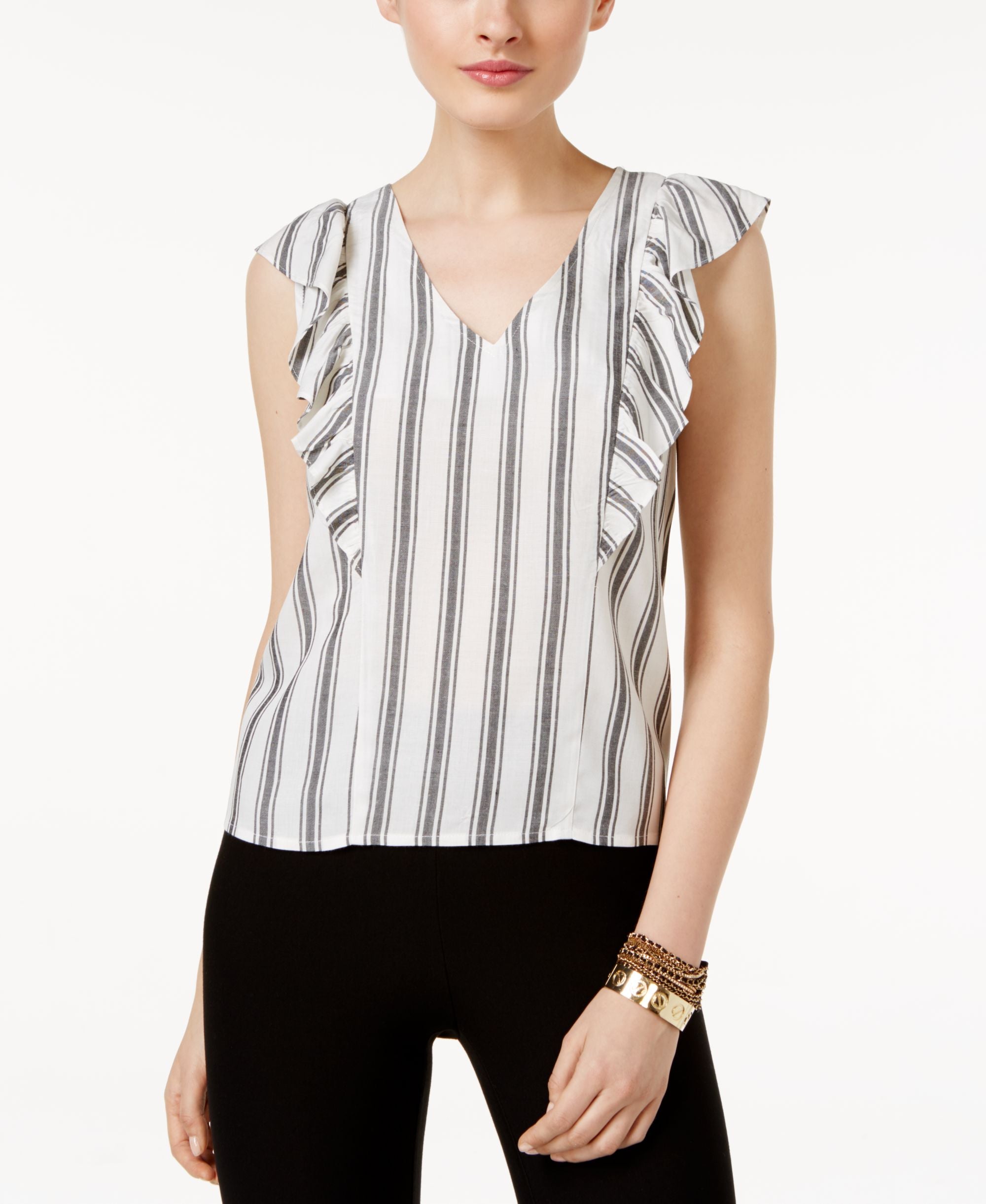Marled Ruffled V Neck Top
