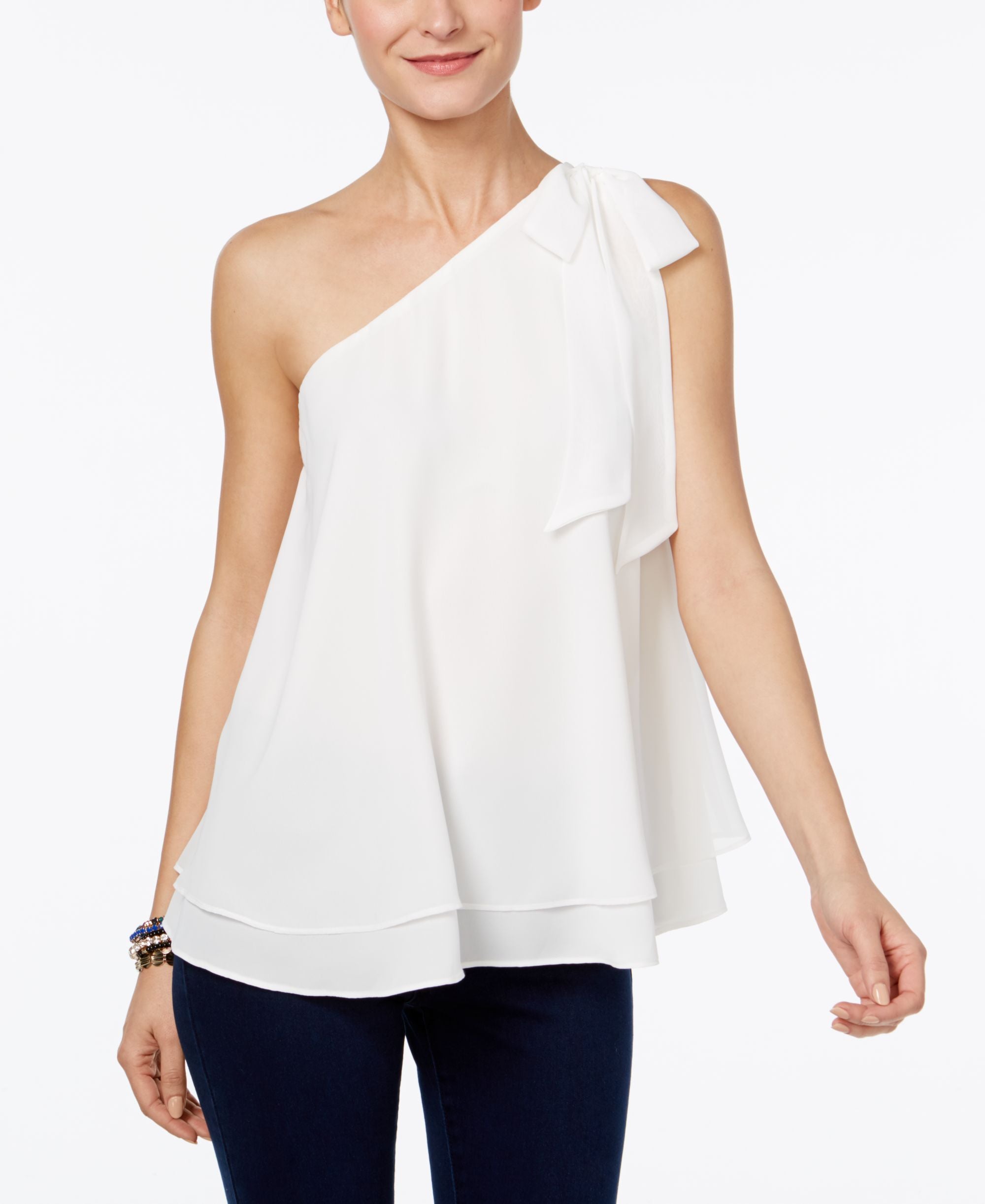 INC International Concepts Petite One Shoulder Bow Blouse