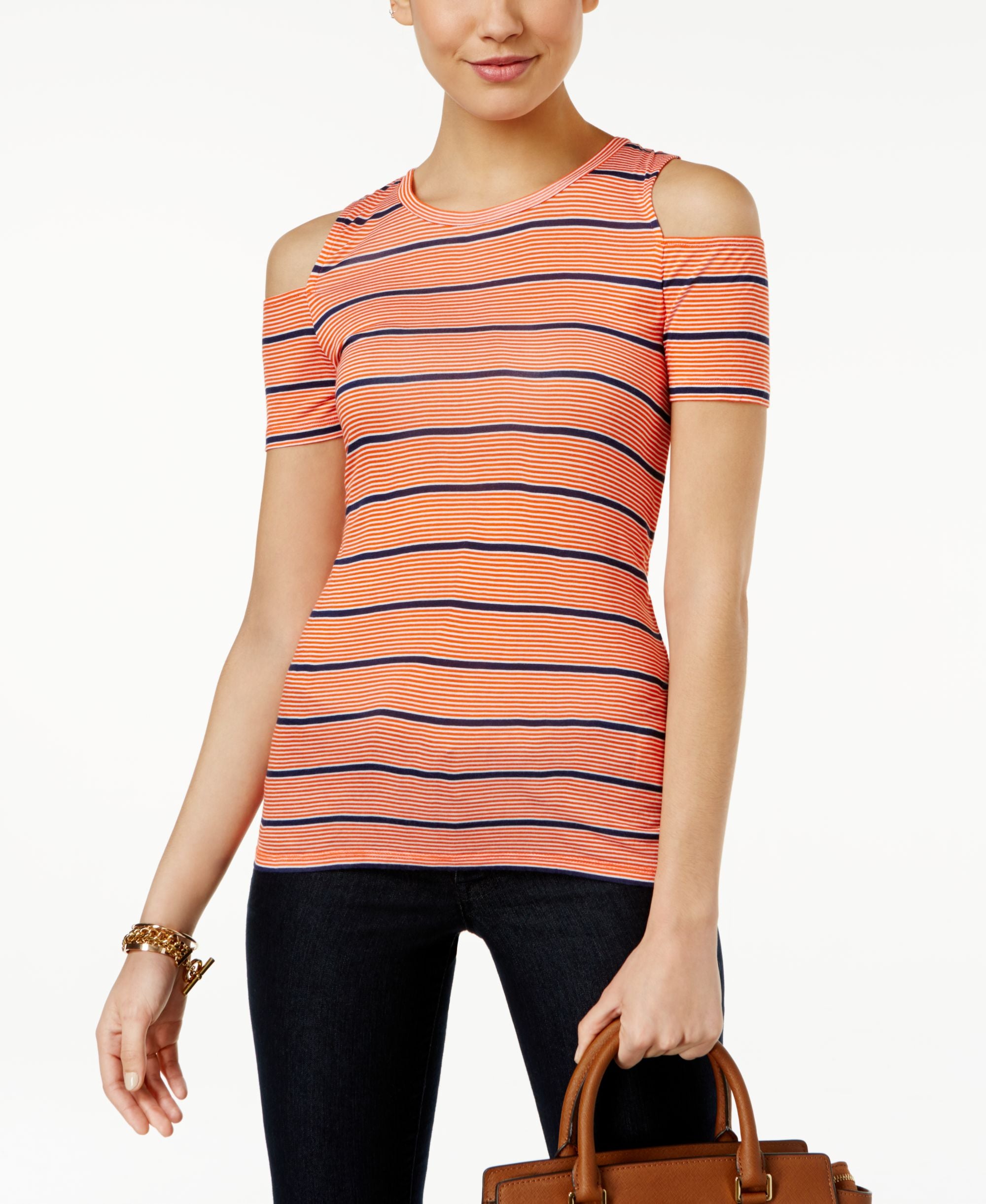 Michael Michael Kors Petite Striped Off The Shoulder Top