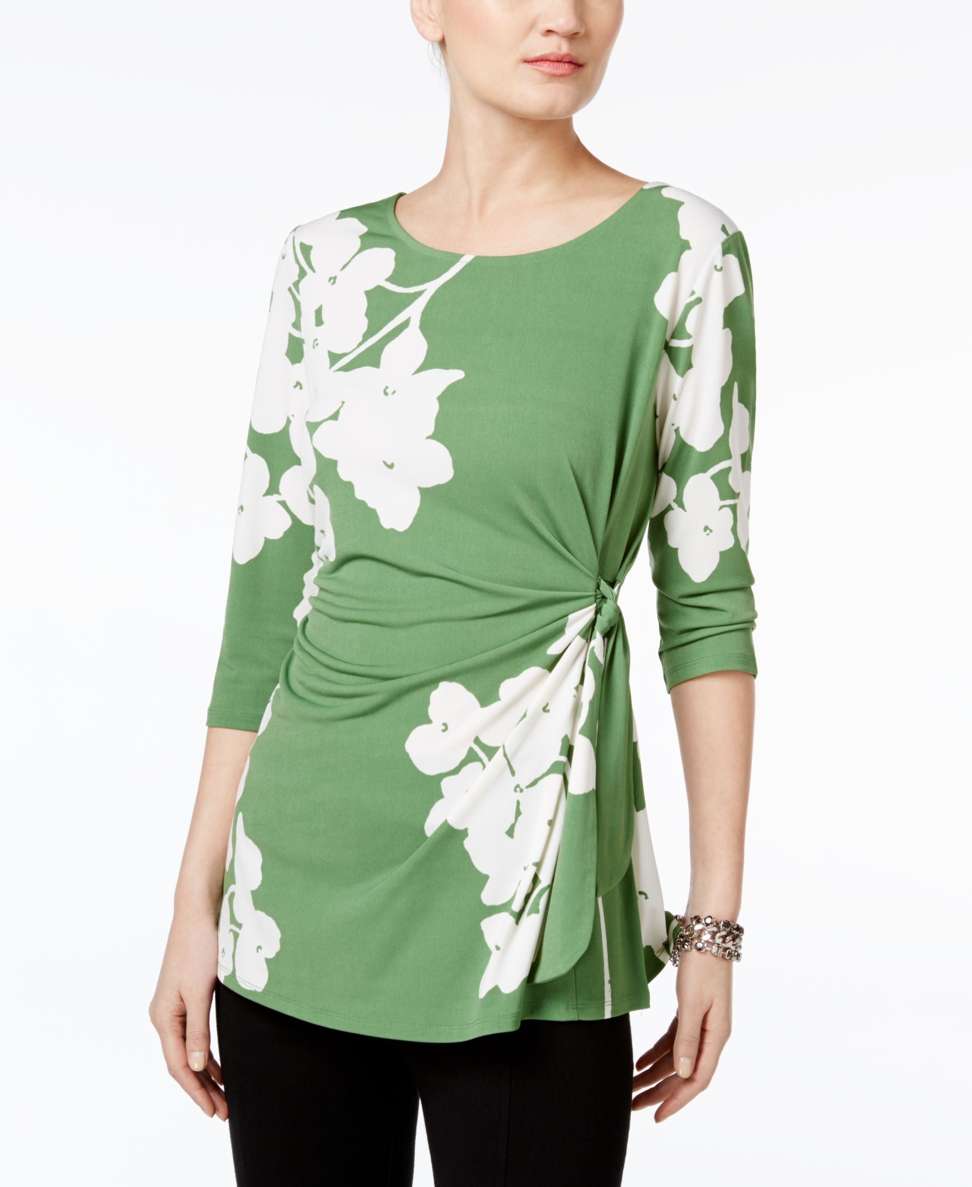 Alfani Petite Printed Side Tie Top