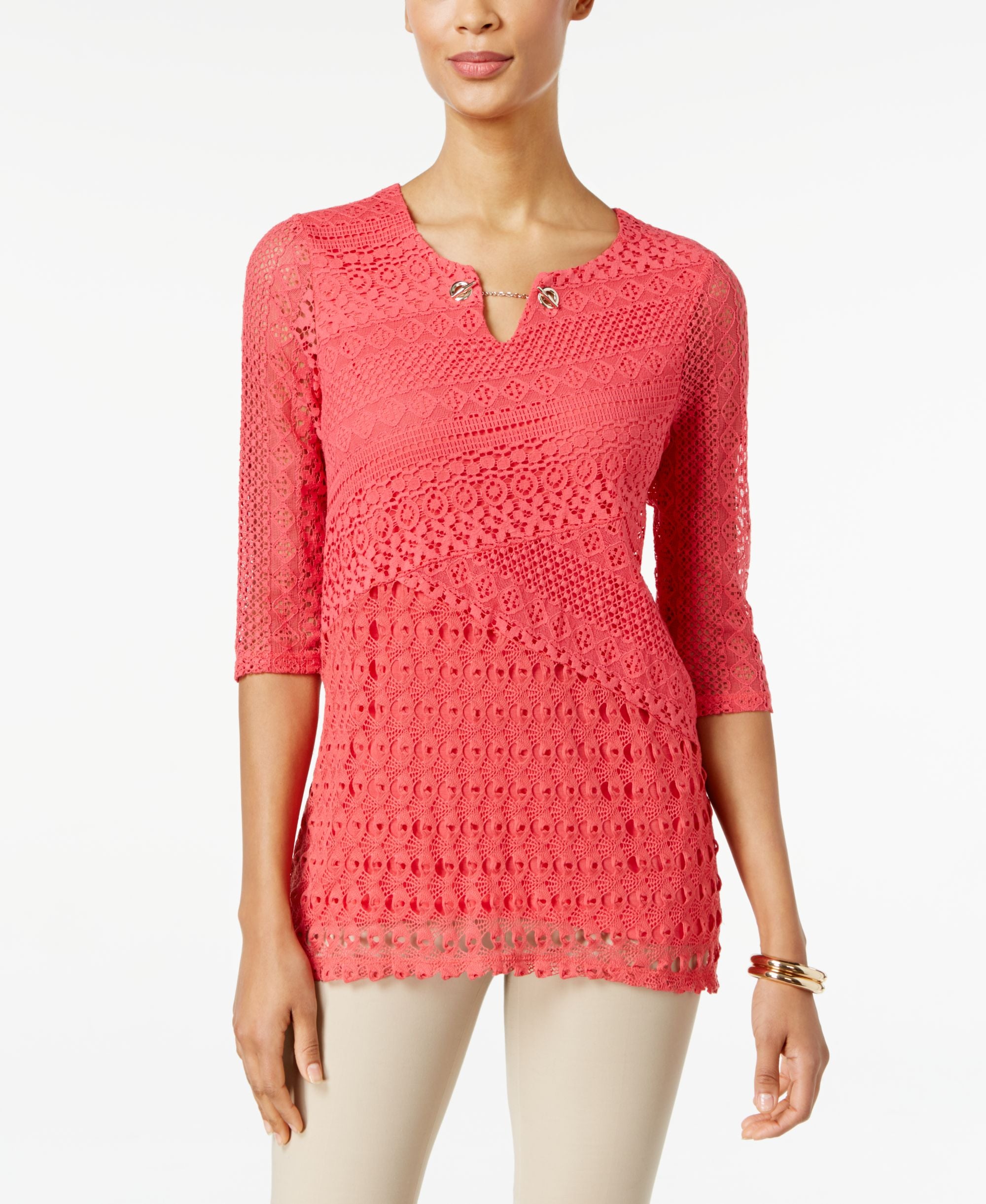 JM Collection Petite Crochet Keyhole Tunic