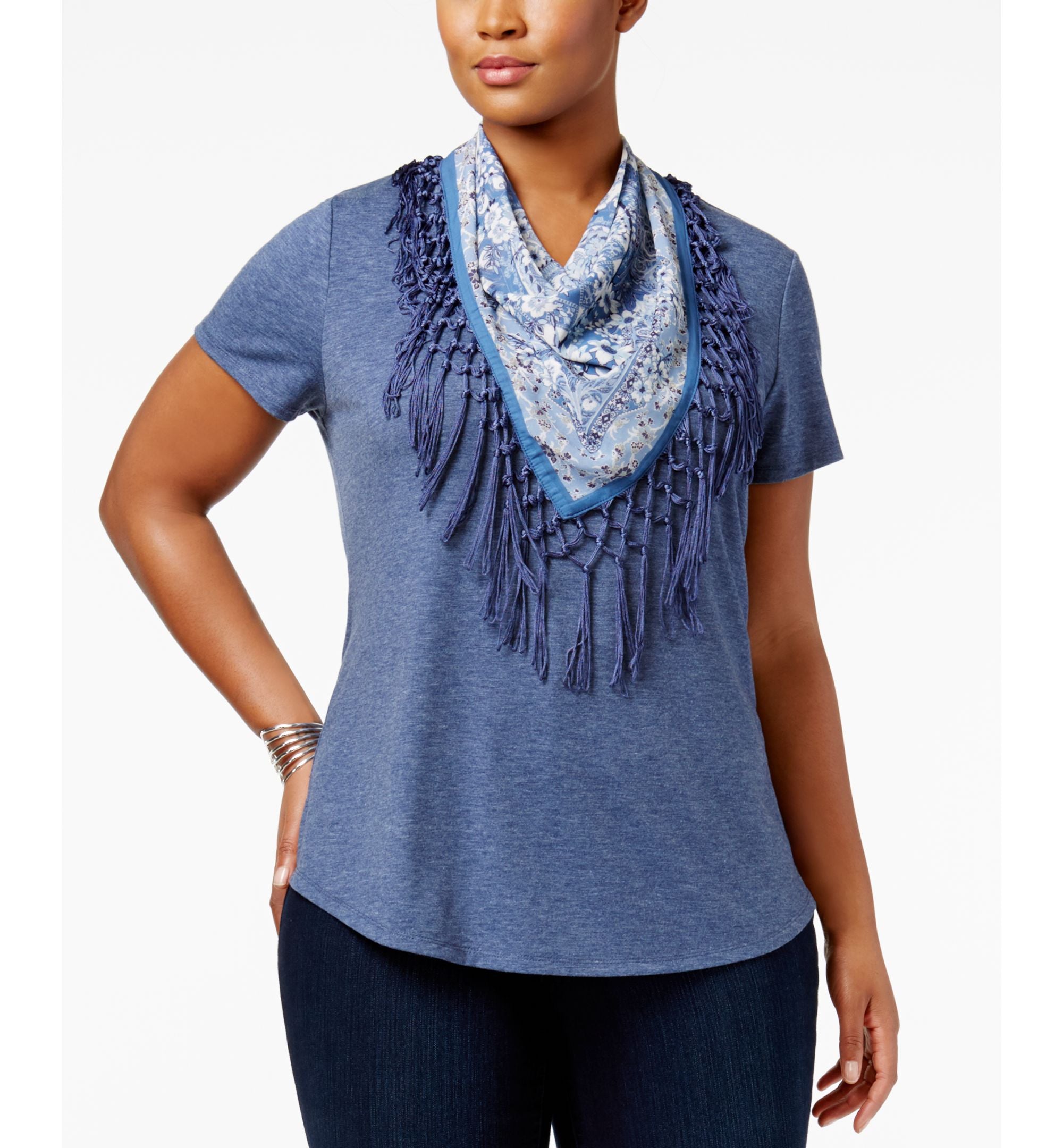 Style & Co Plus Size T-Shirt With Fringe Scarf