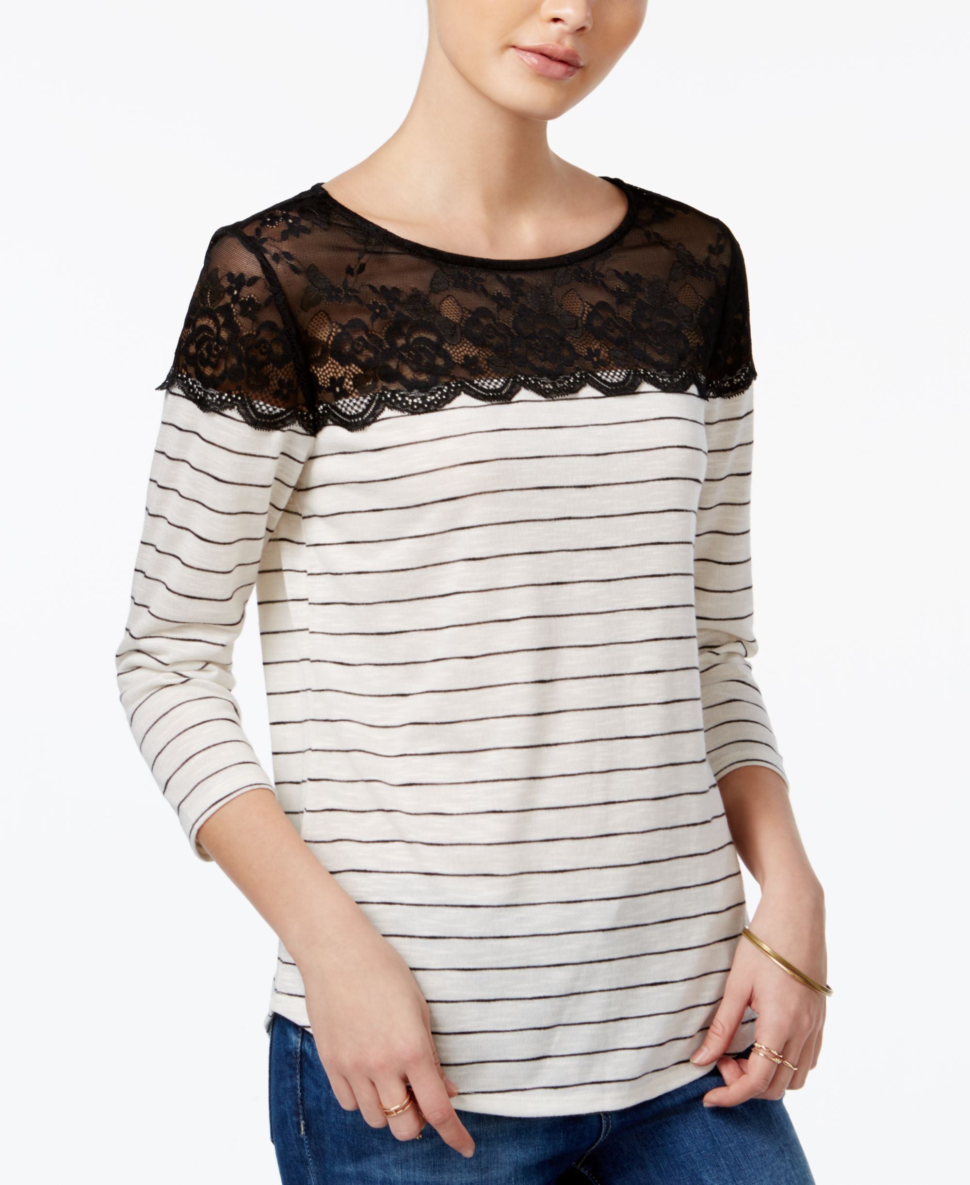 Maison Jules Striped Lace Contrast Top