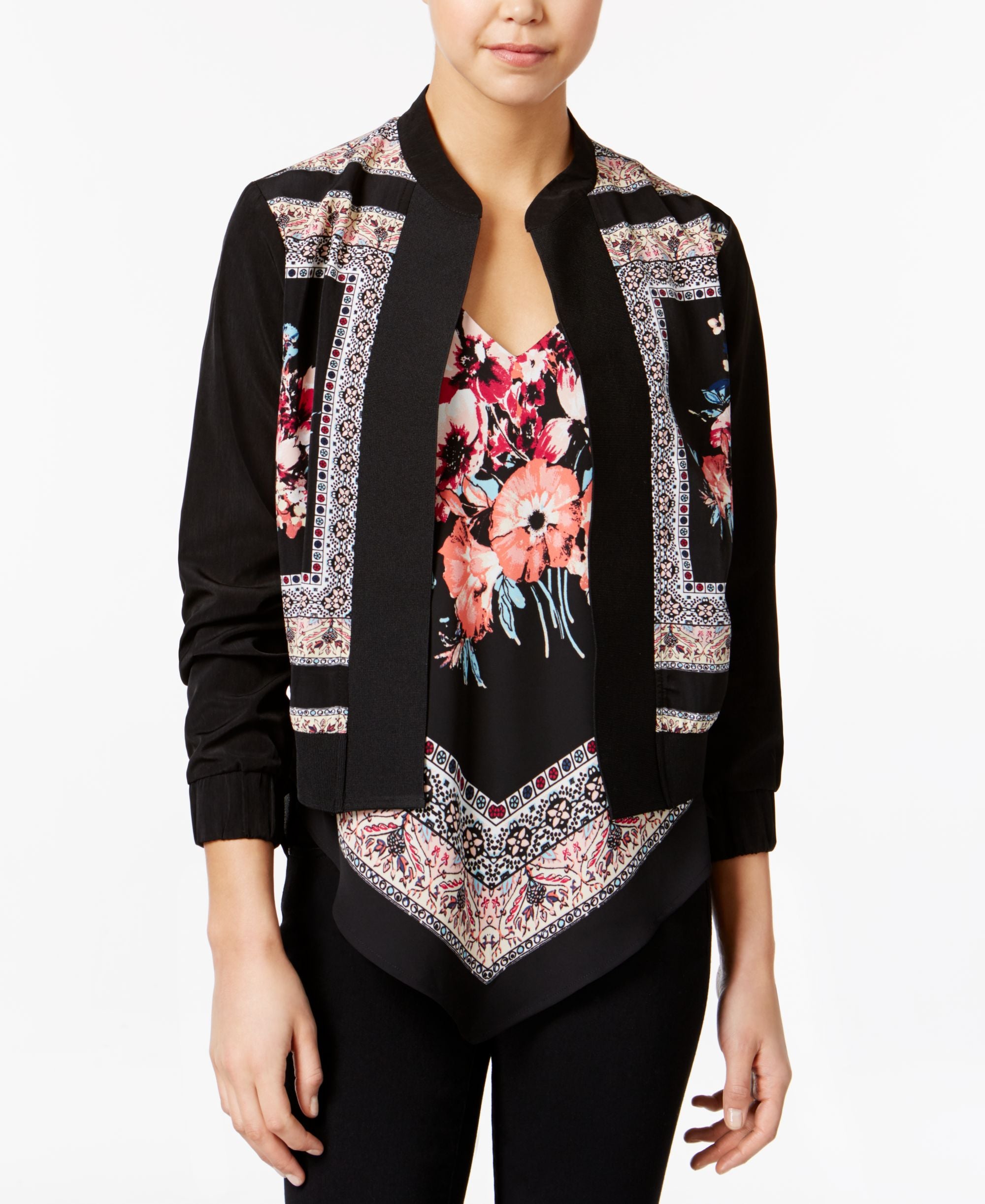 Bcx Juniors Floral Print Bomber Jacket