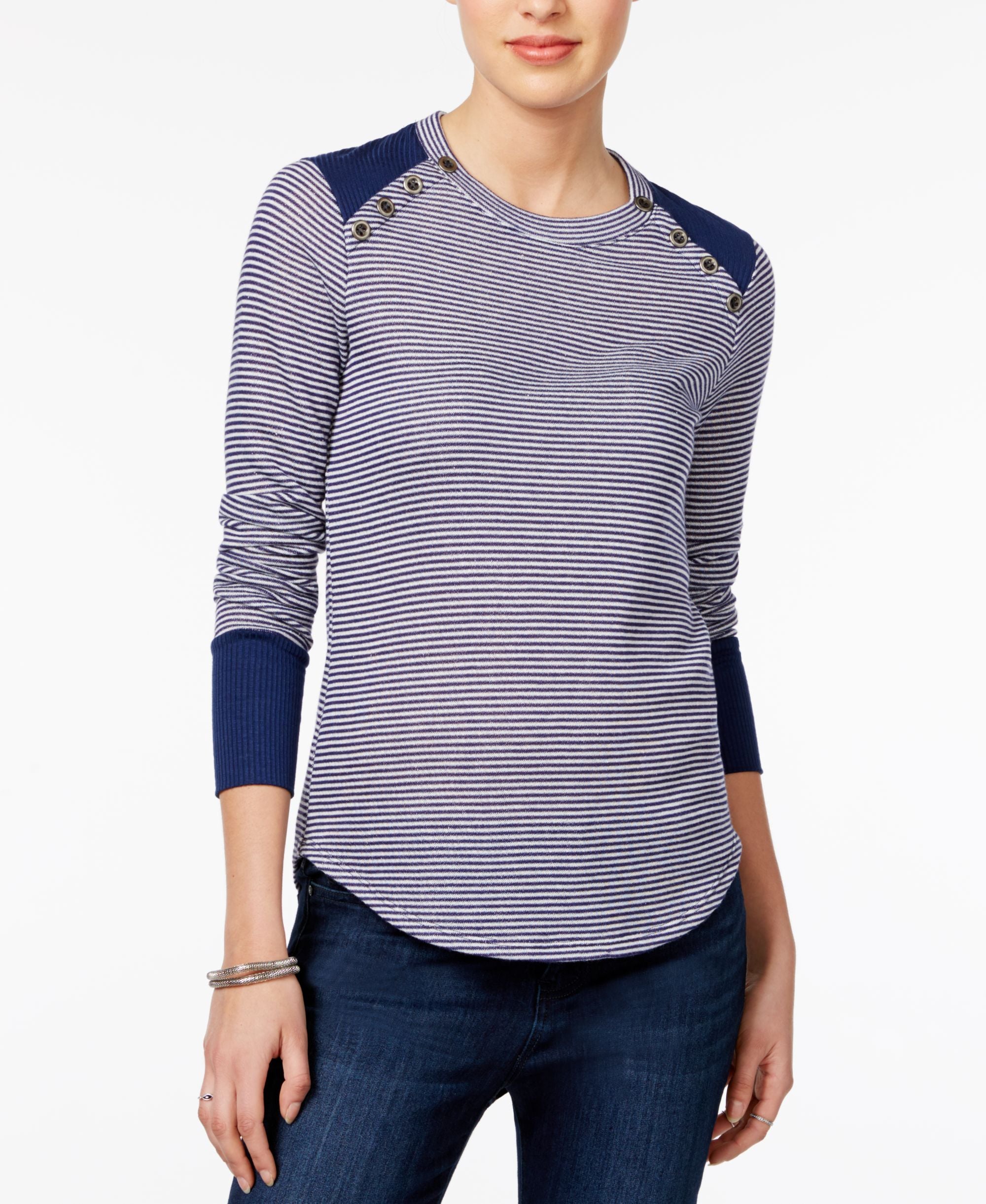 Maison Jules Striped Button Detail Top