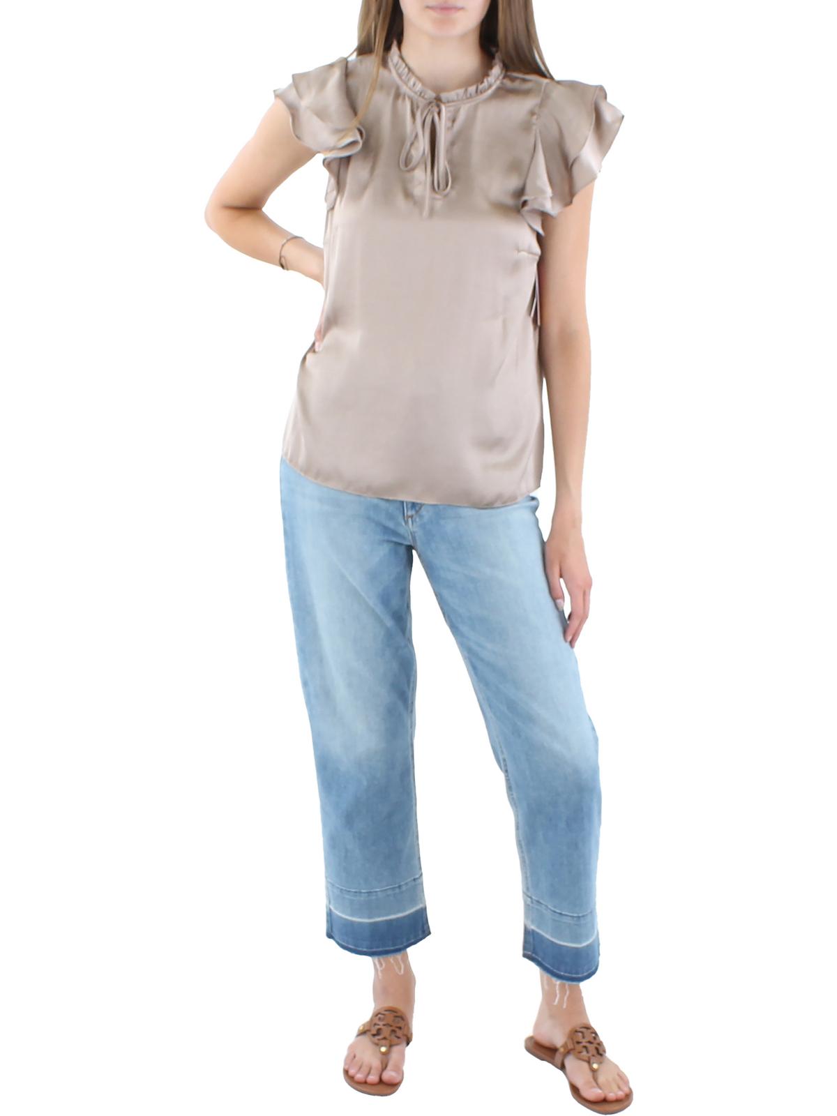 Riley & Rae Womens Tie Neck Ruffled Peasant Top