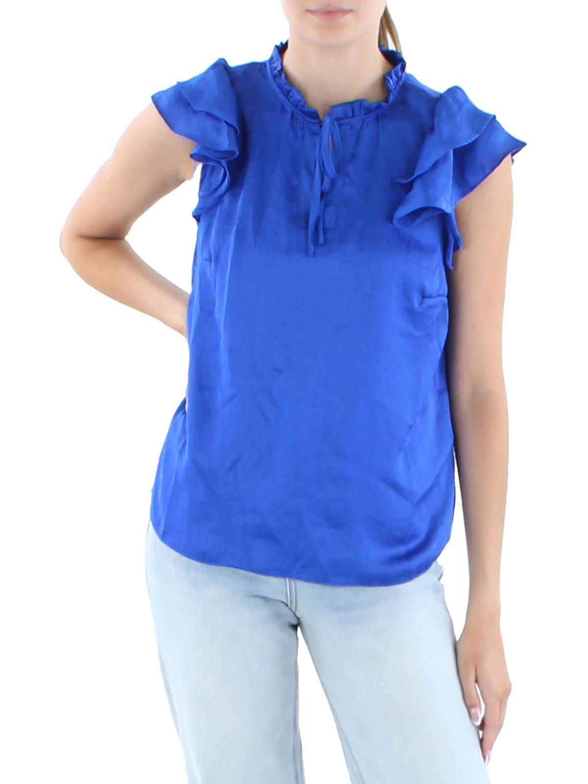 Riley & Rae Womens Tie Neck Ruffled Peasant Top