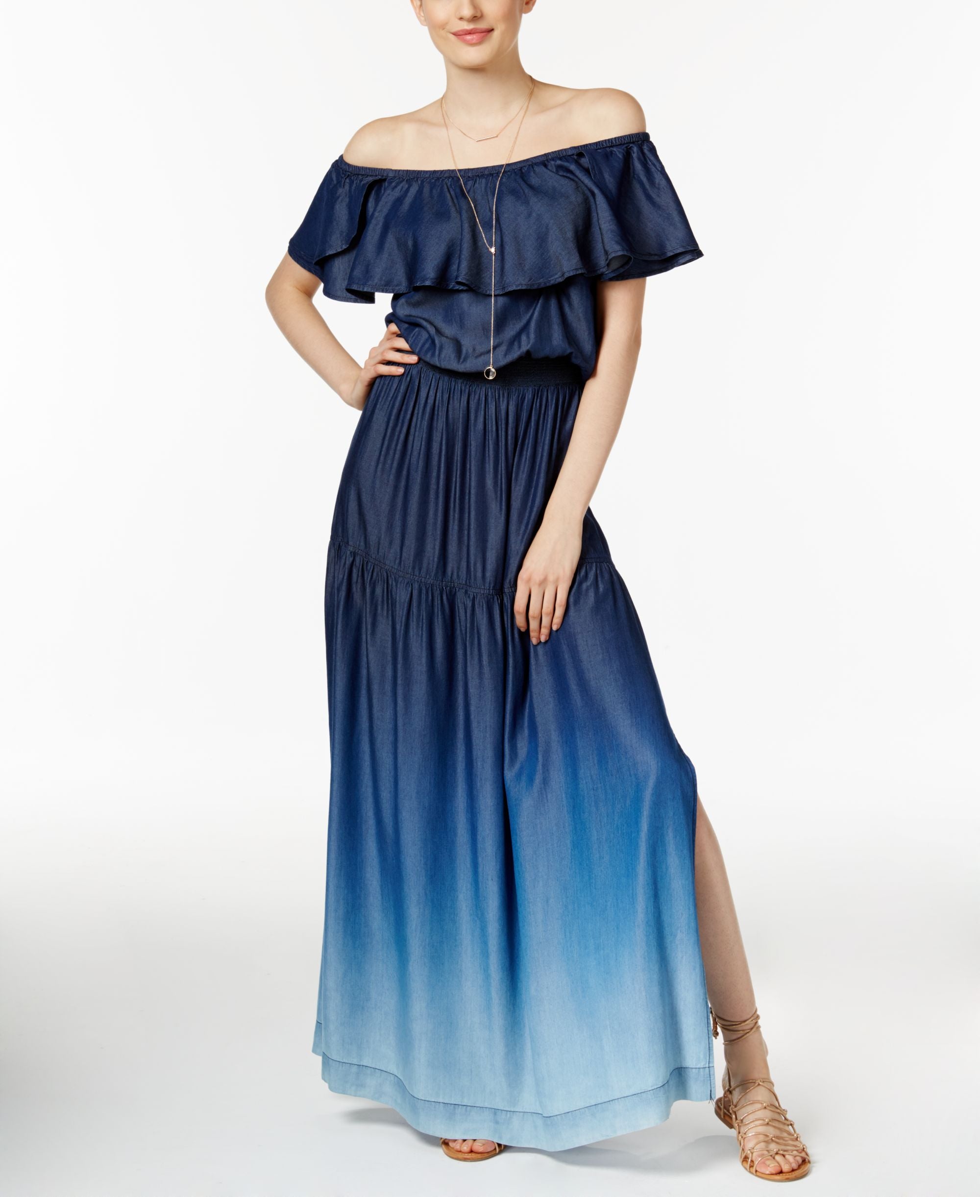 INC International Concepts Off The Shoulder Ruffled Maxi Dress