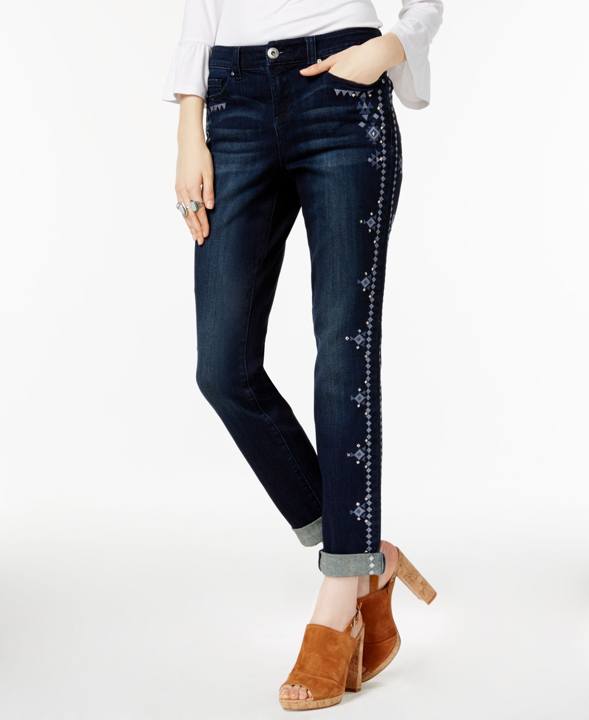 INC International Concepts Curvy Embroidered Boyfriend Jeans