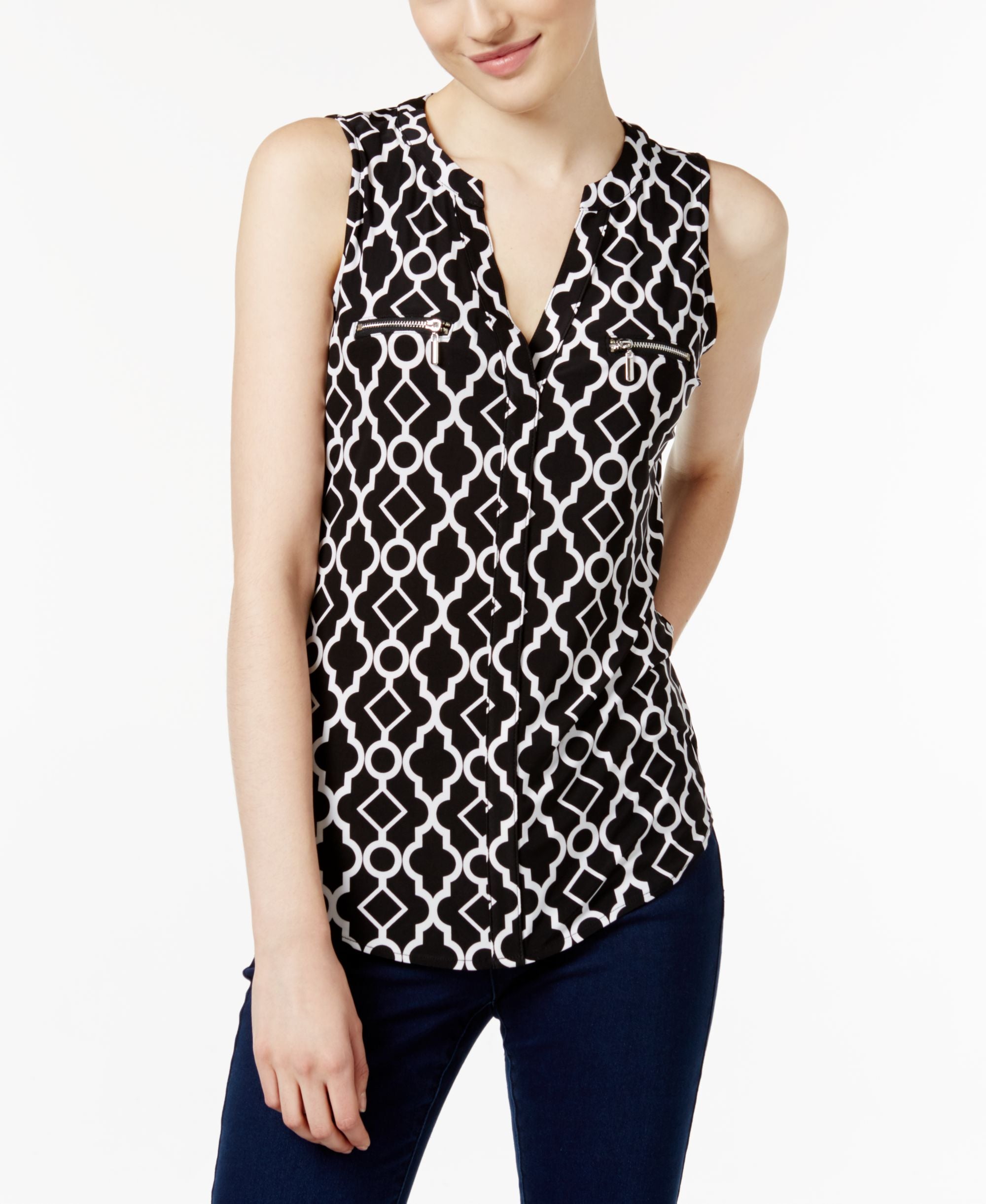 Printed Split Neck Top
