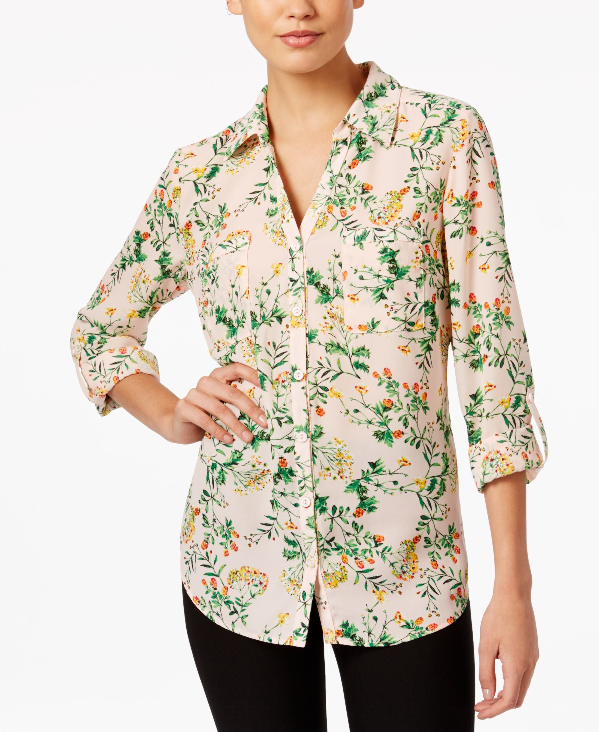 NY Collection Collared Utility Blouse
