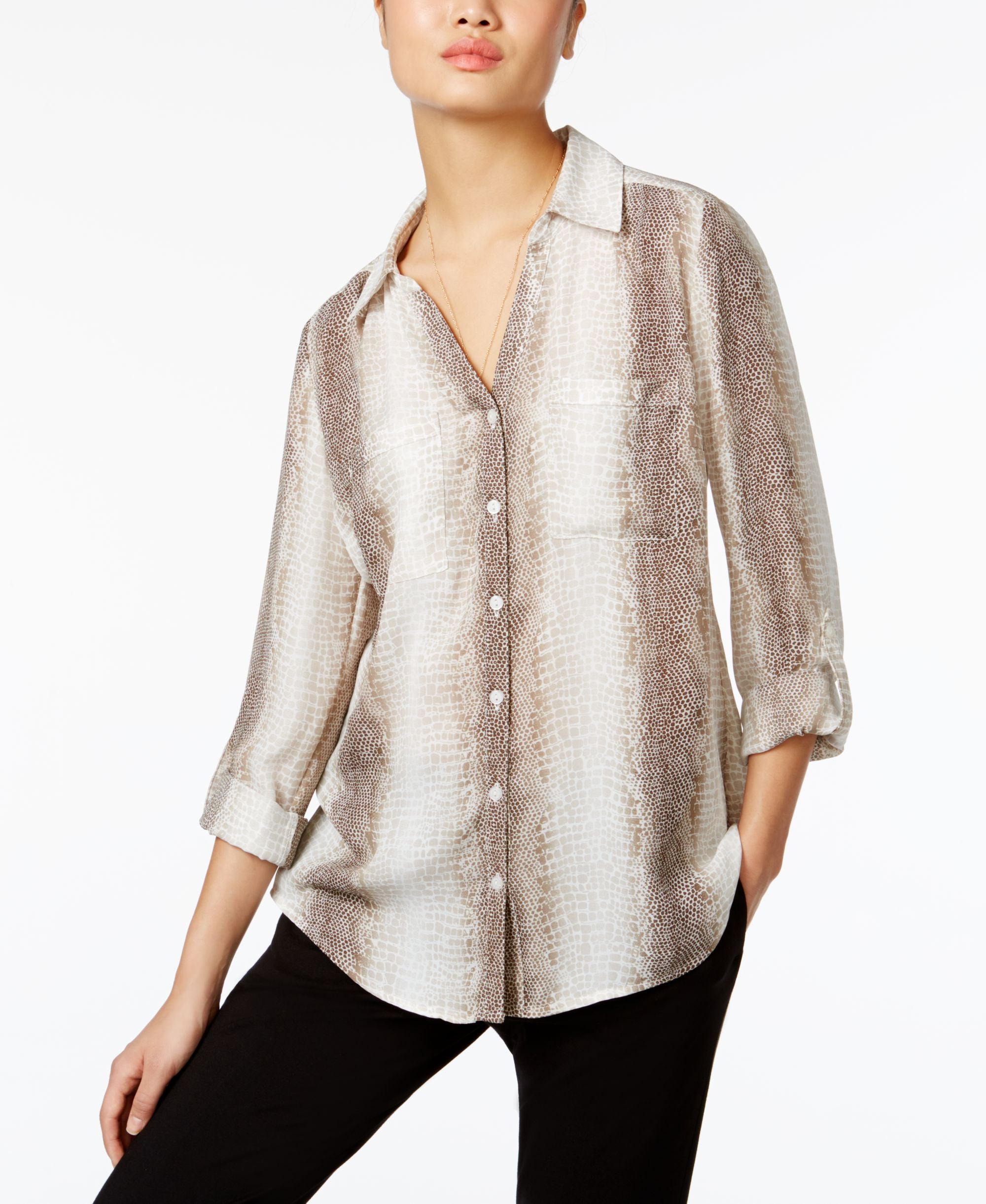 NY Collection Collared Utility Blouse