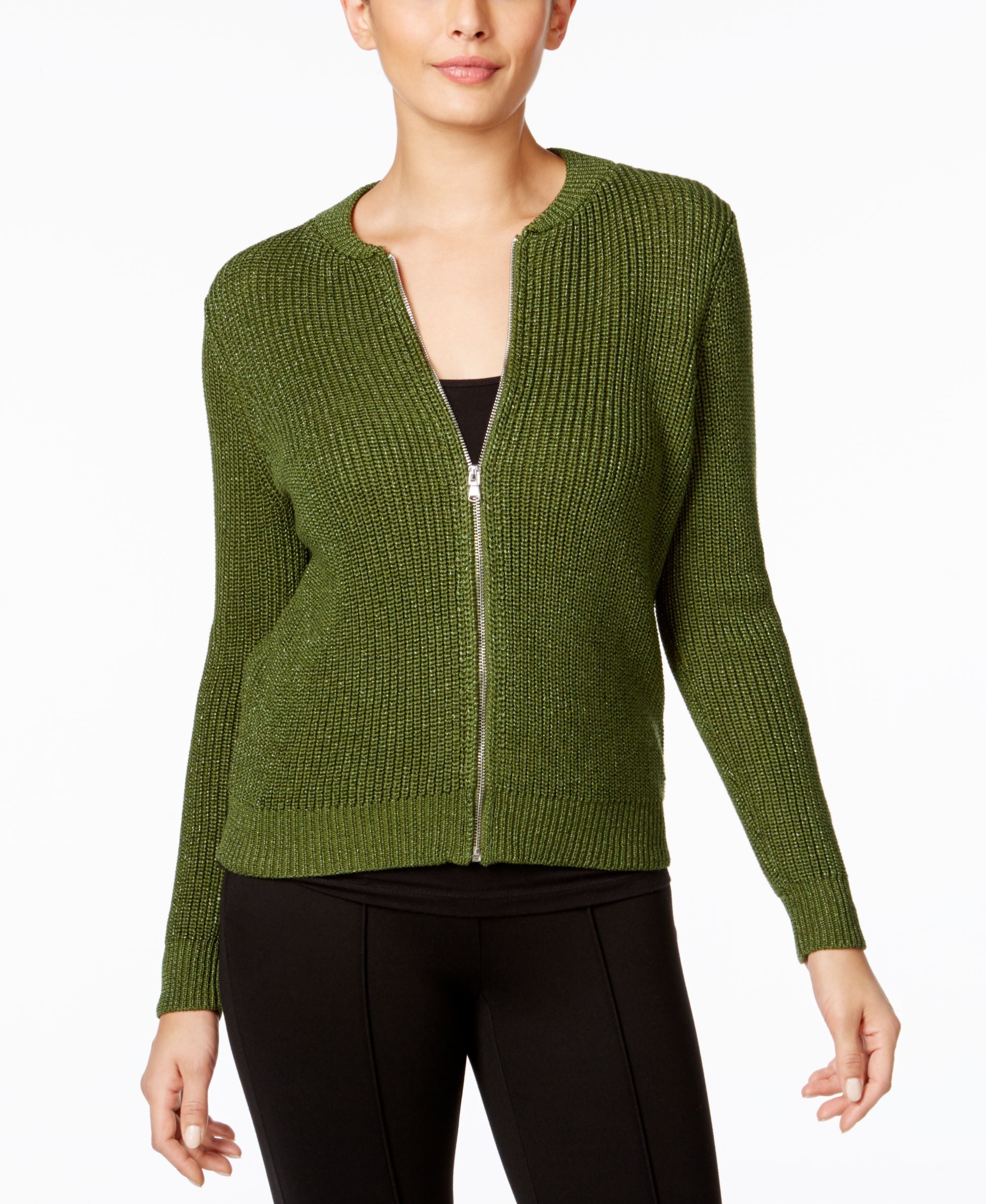 NY Collection Metallic Sweater Jacket