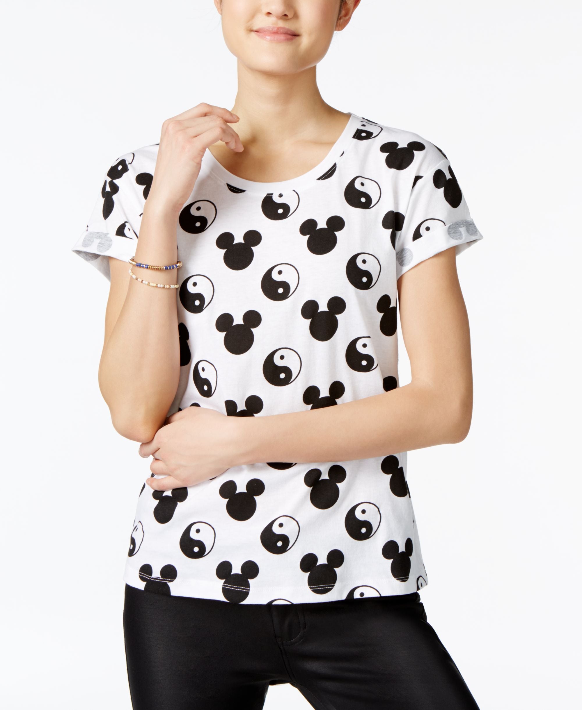 Mighty Fine Juniors Ying Yang Mickey Graphic T-Shirt
