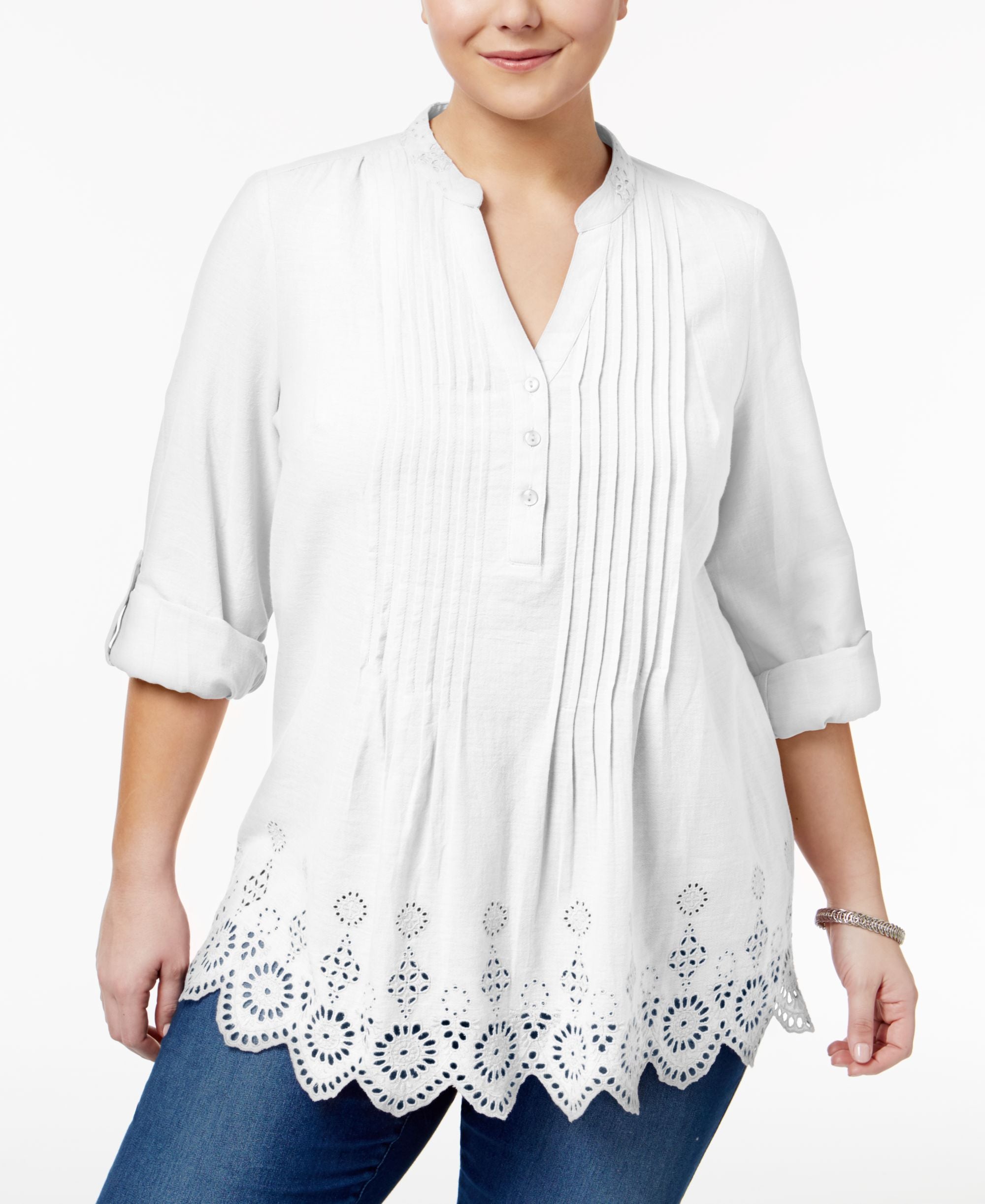 Style & Co Plus Size Cotton Eyelet Hem Top