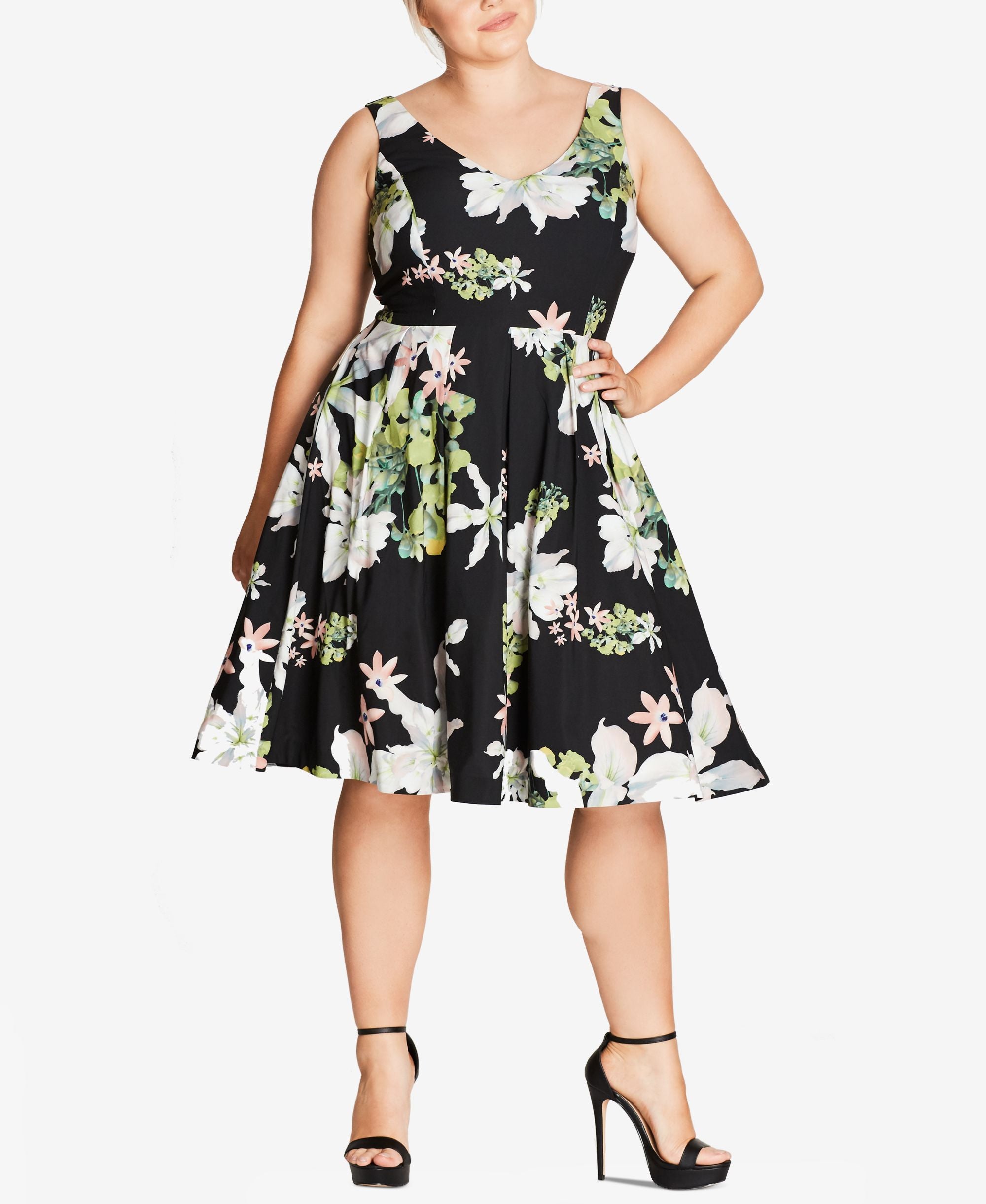 City Chic Trendy Plus Size Floral Print Fit Flare Dress