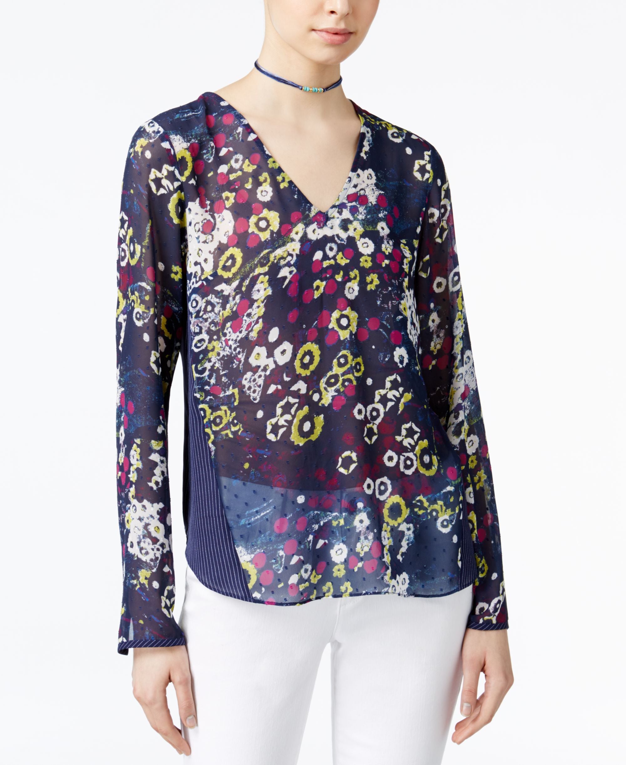 Rachel Rachel Roy Printed V Neck Blouse
