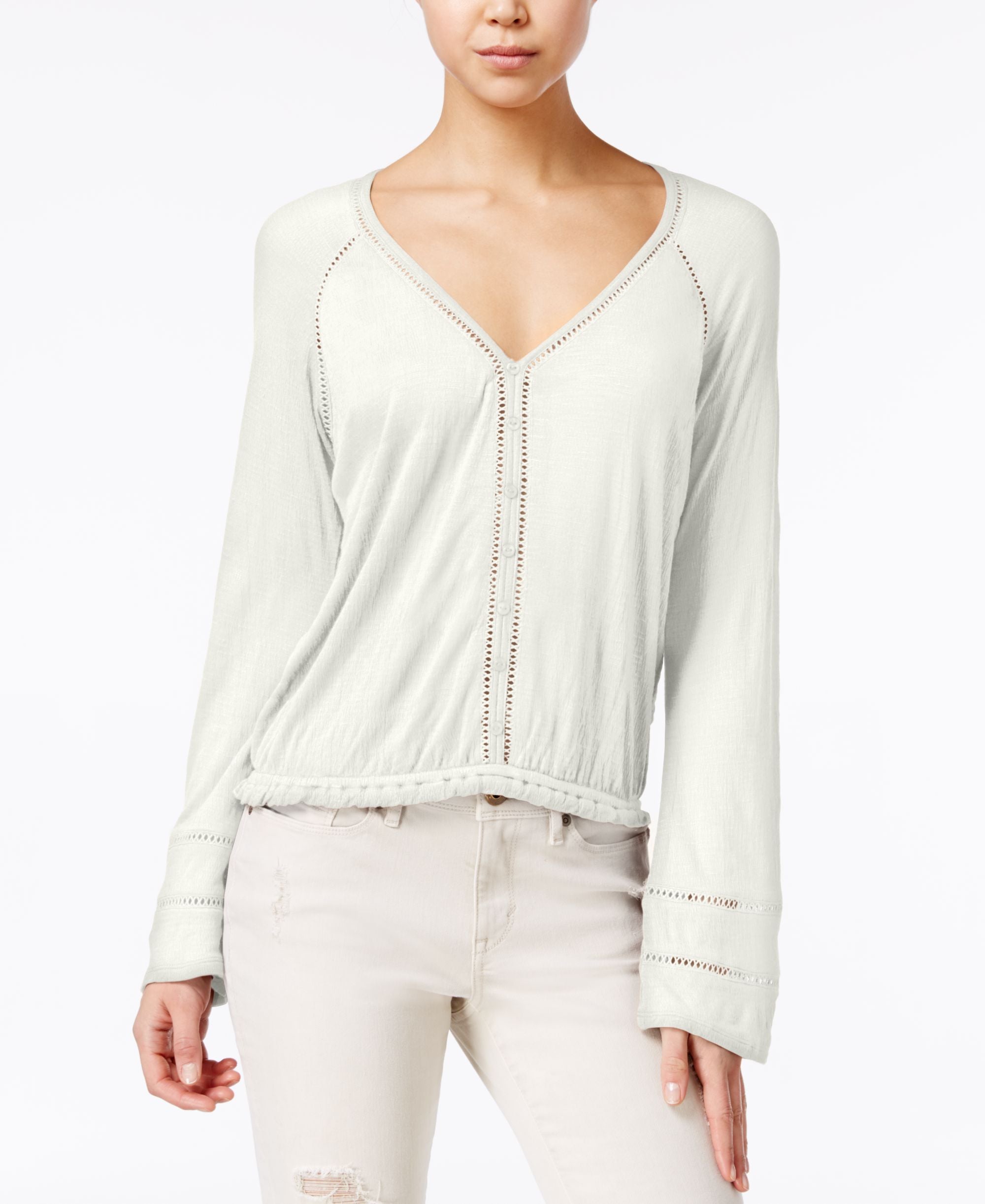 American Rag Bell Sleeve Crochet Trim Peasant Top