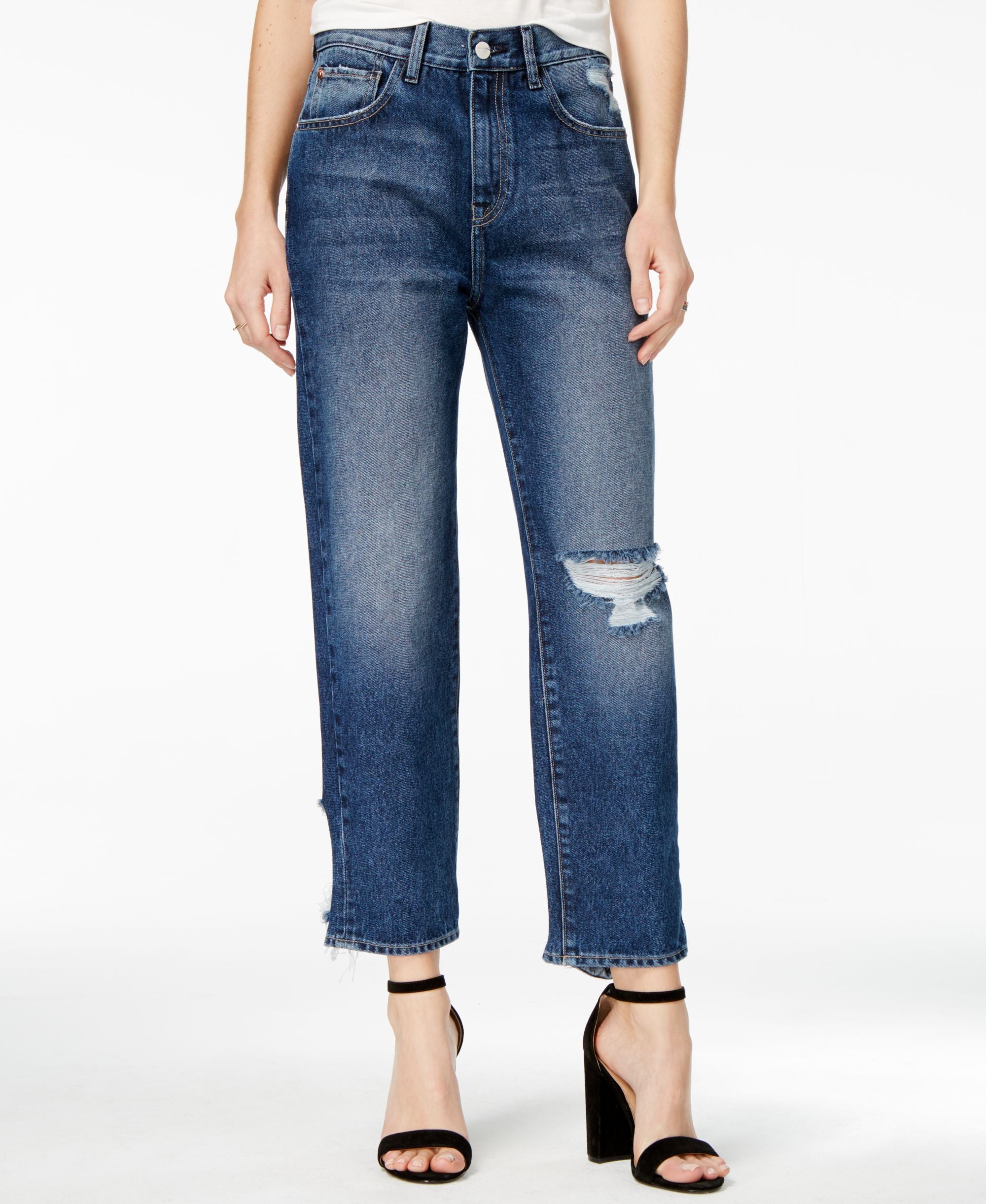 M1858 Frida Ripped Classic High Rise Straight Leg Jeans