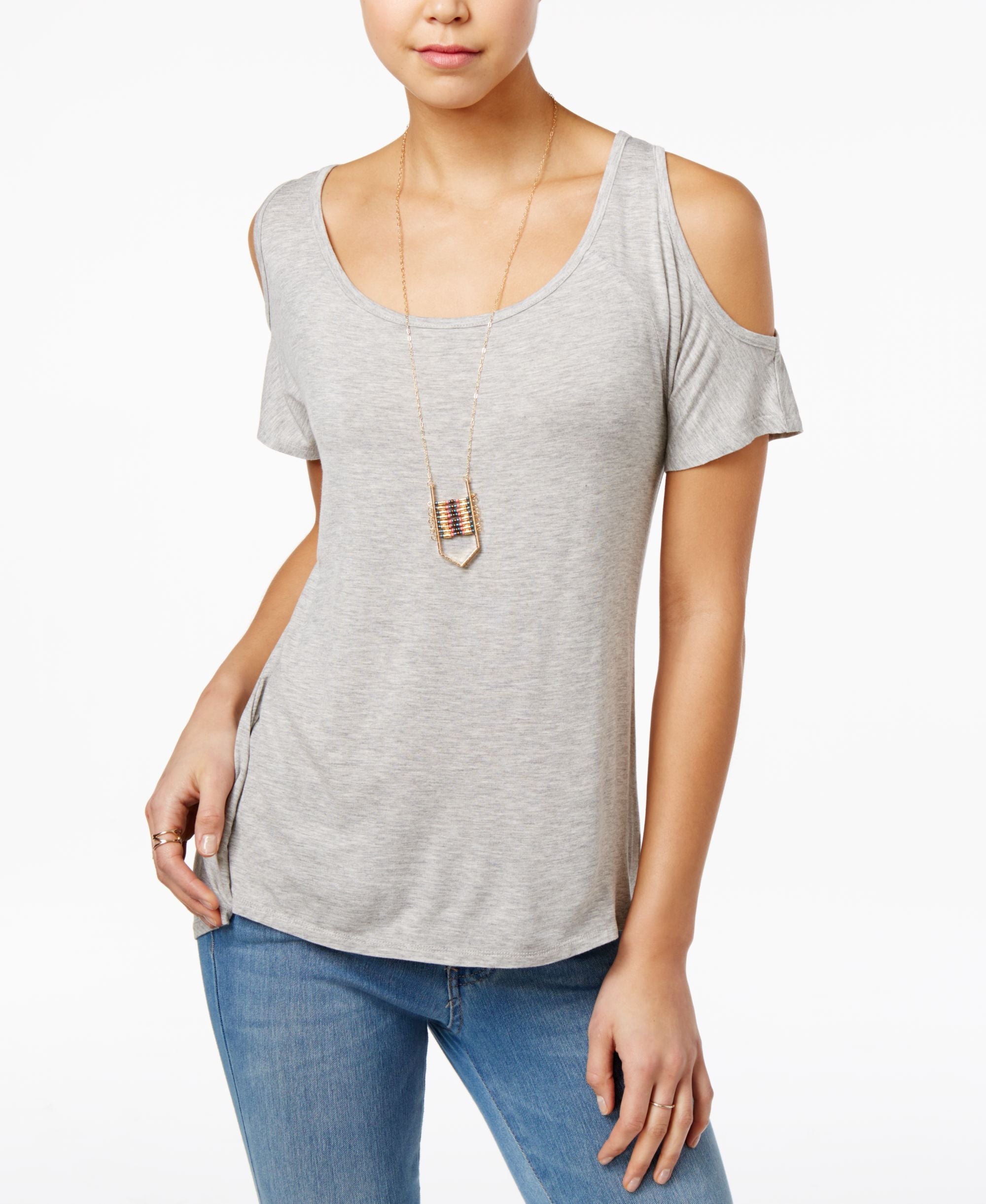Belle Du Jour Juniors Cold Shoulder Top With Necklace