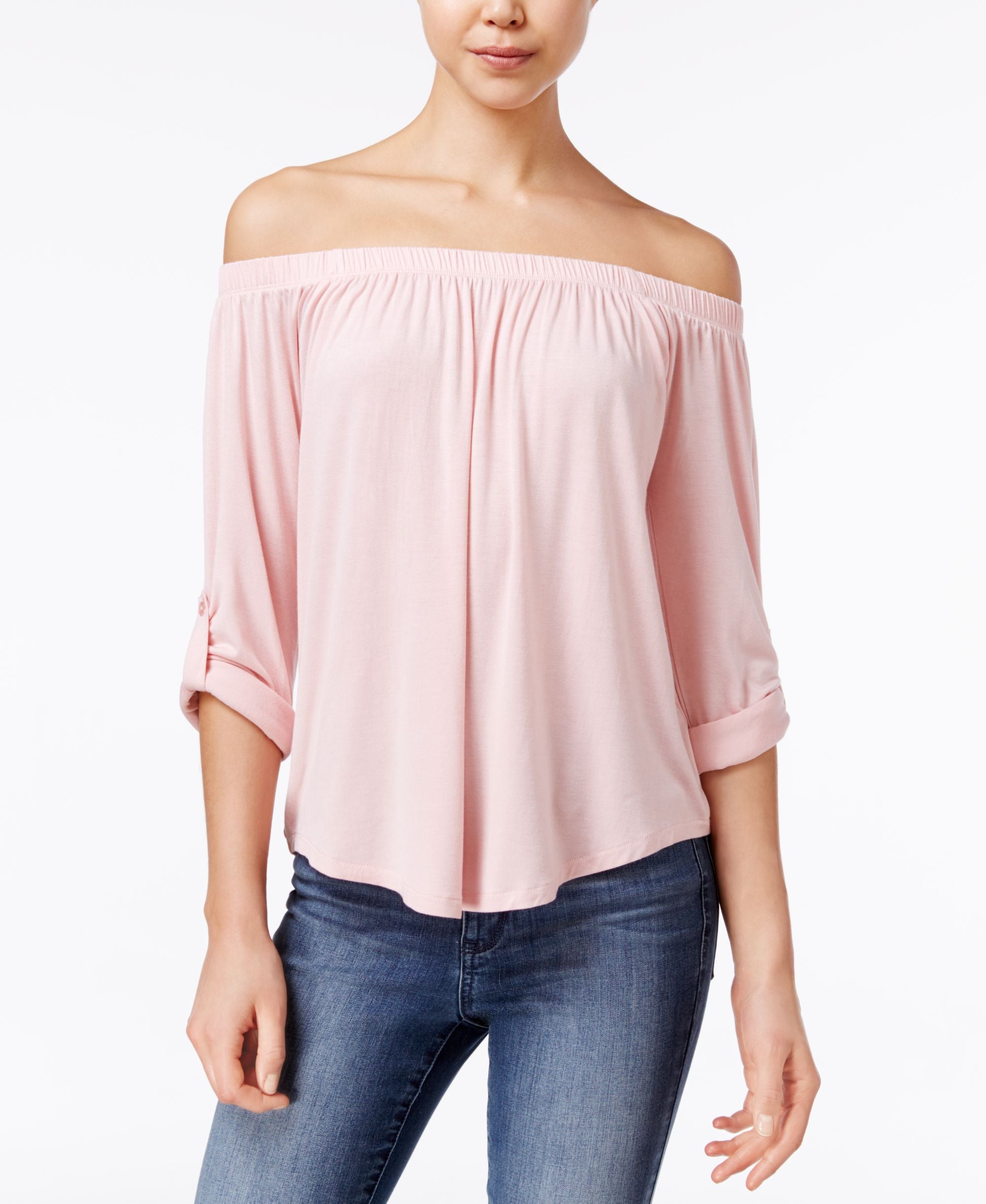 Ultra Flirt Juniors Off The Shoulder Roll Tab Top