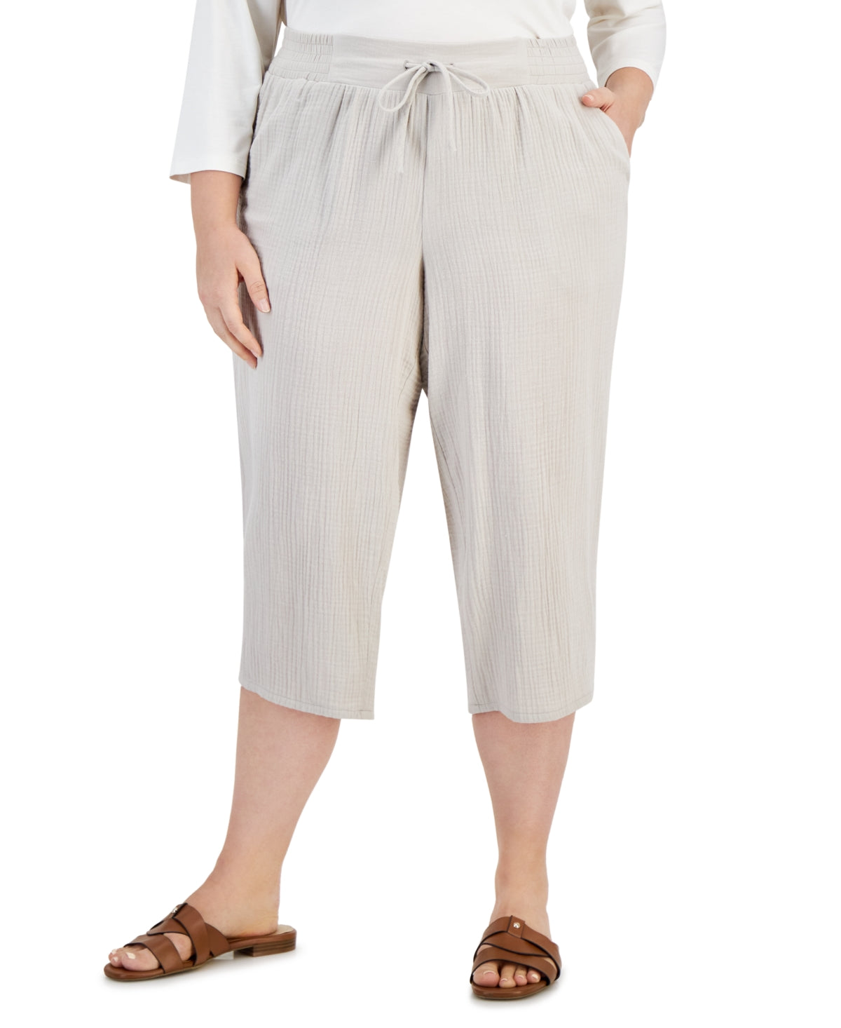 Plus Size Gauze Cropped Pants