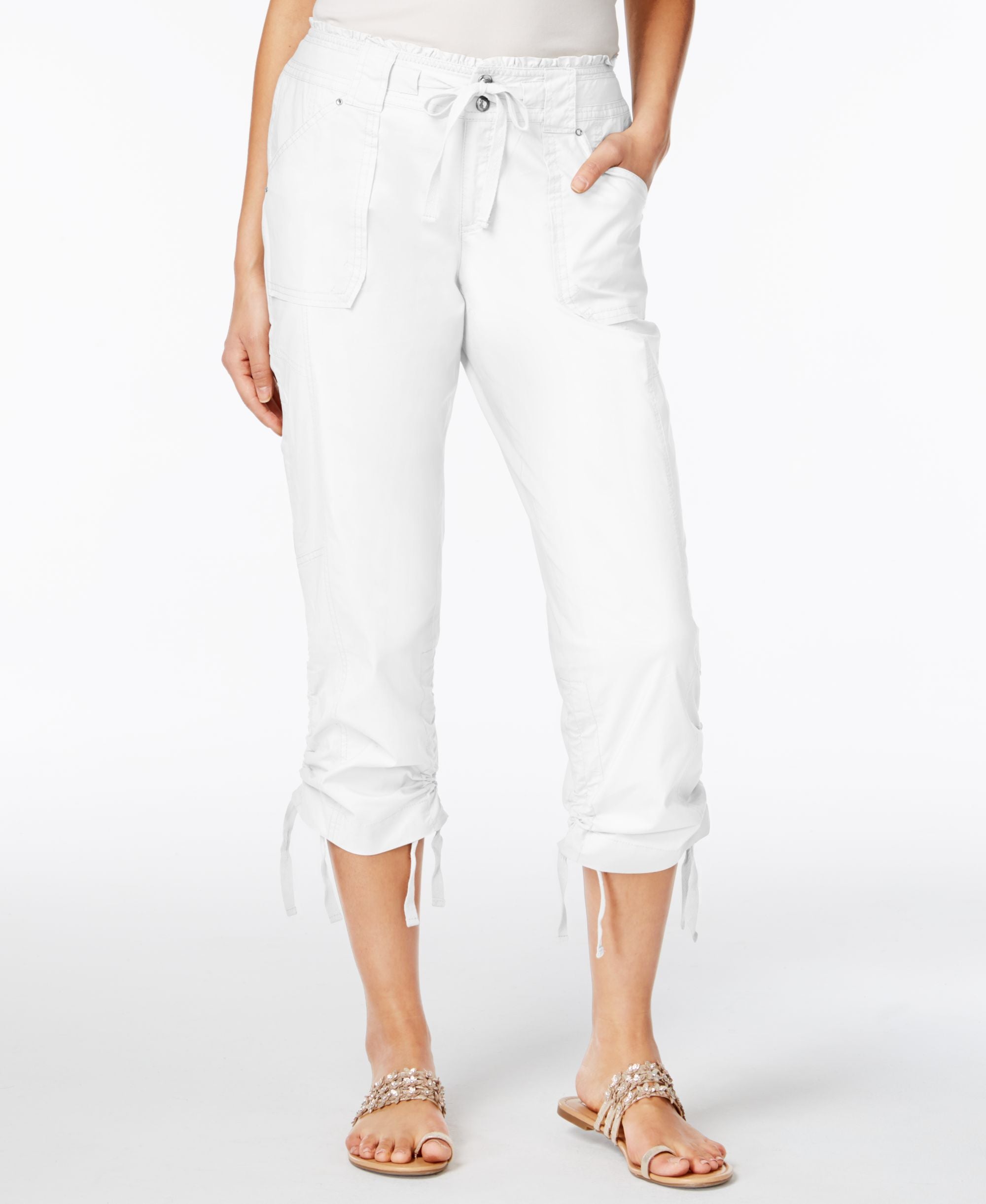 INC International Concepts Ruffled Waist Cropped Cargo Pants