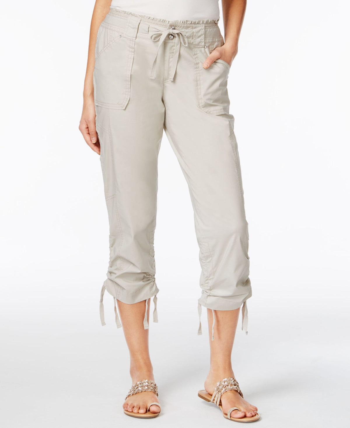 INC International Concepts Ruffled Waist Cropped Cargo Pants