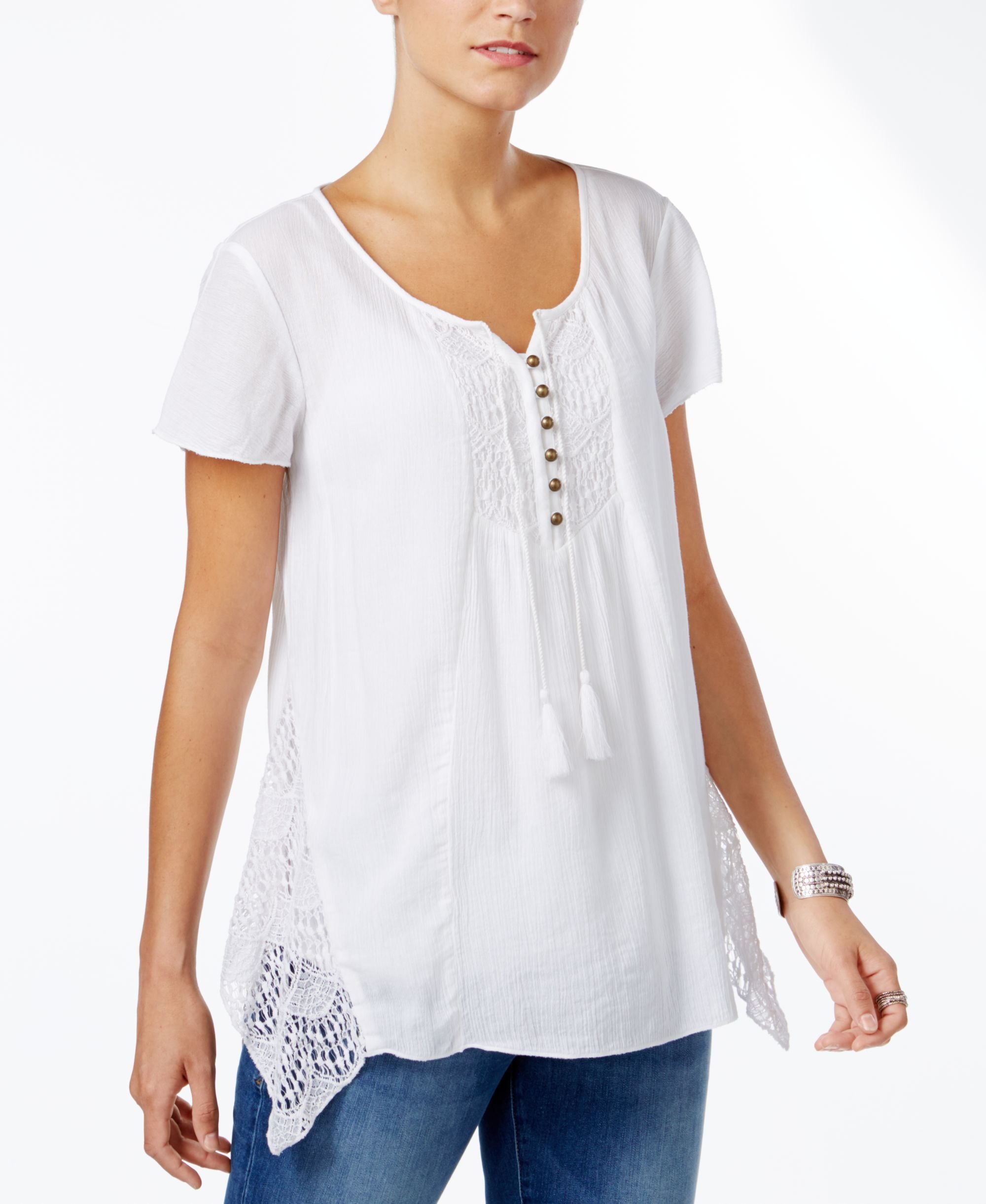 Style & Co Petite Crochet Detail Top