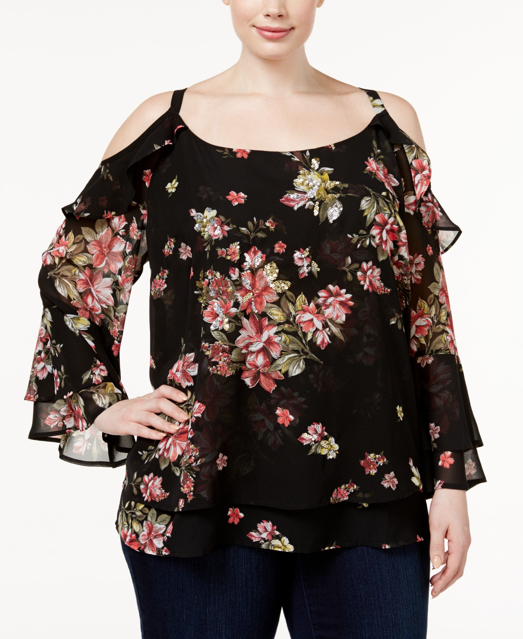 INC International Concepts Plus Size Cold Shoulder Top